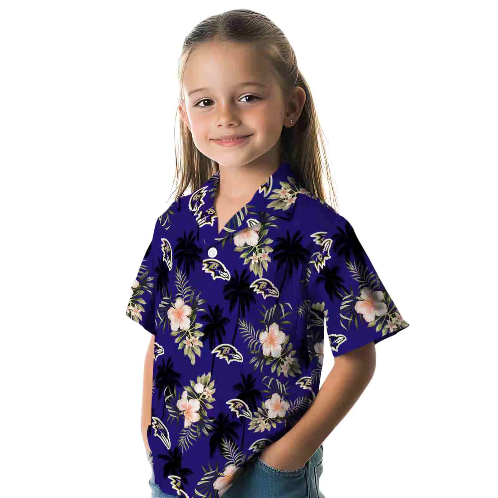 baltimore ravens palm tree flower purple hawaiian shirt premium grade