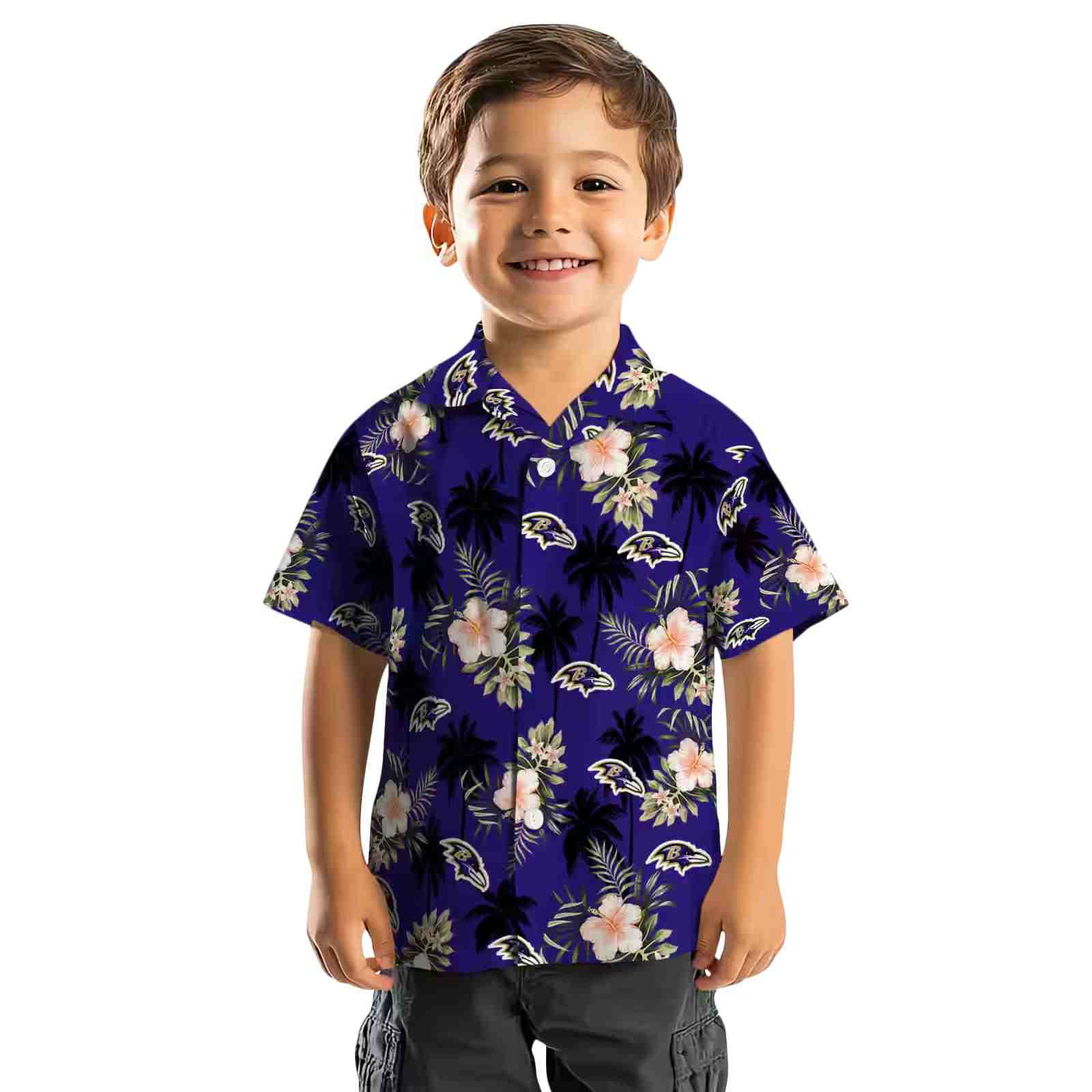 baltimore ravens palm tree flower purple hawaiian shirt top rated