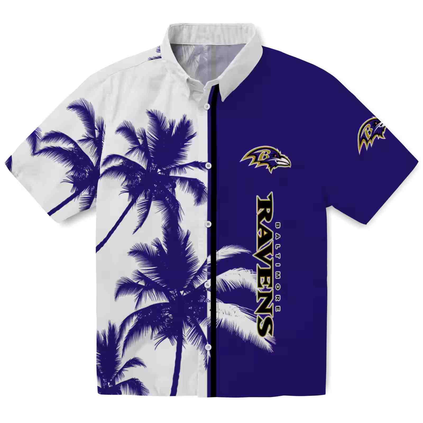 baltimore ravens palm trees purple white hawaiian shirt best selling