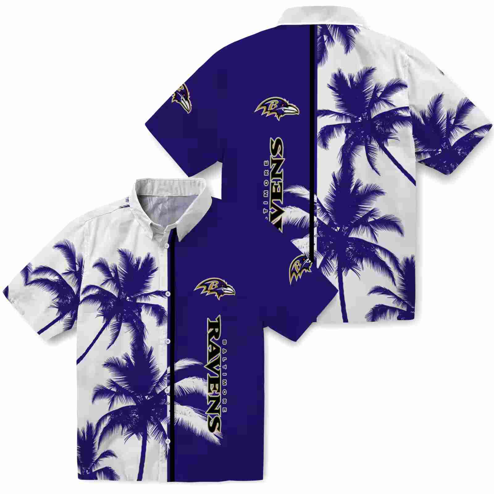 baltimore ravens palm trees purple white hawaiian shirt high quality