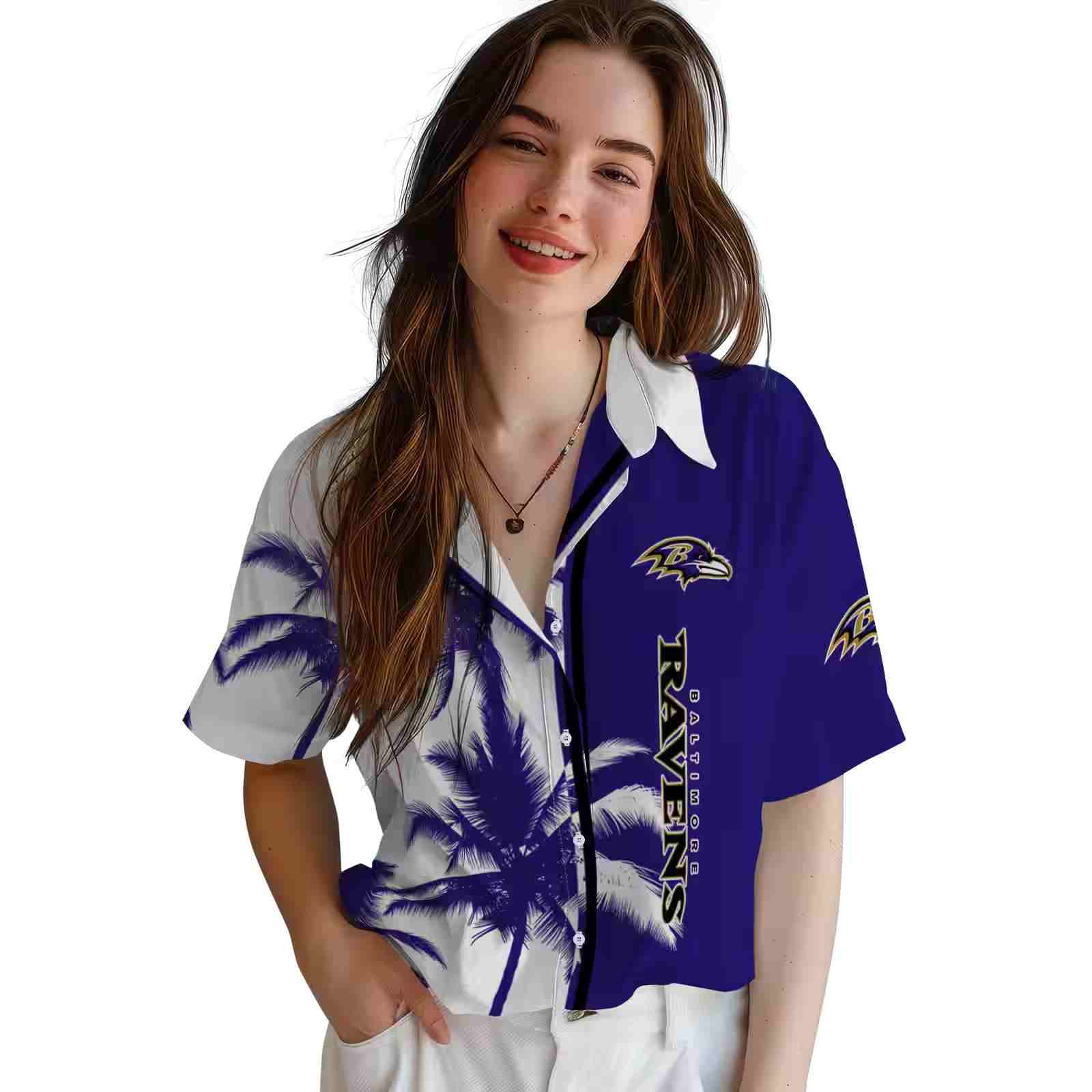 baltimore ravens palm trees purple white hawaiian shirt latest model