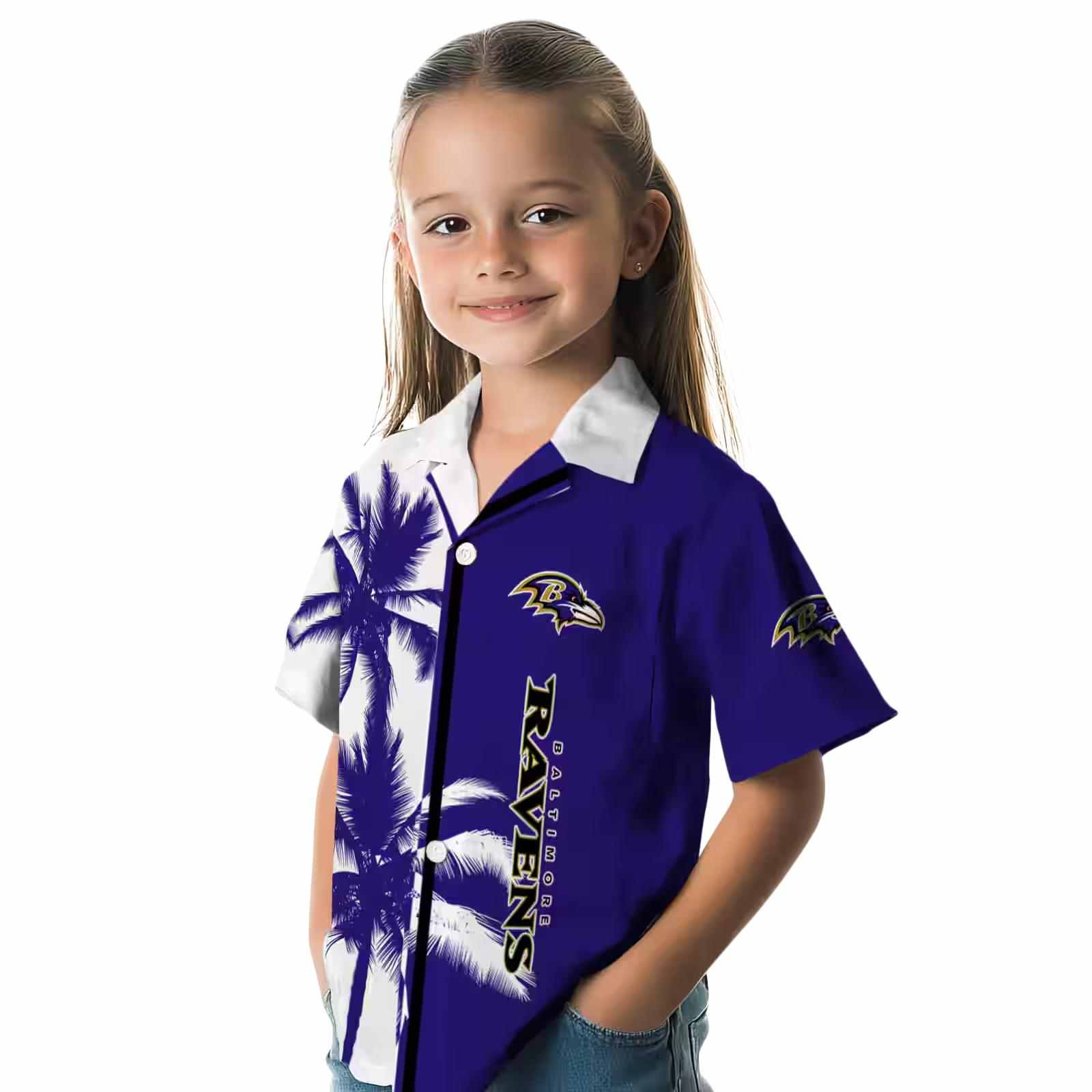 baltimore ravens palm trees purple white hawaiian shirt premium grade