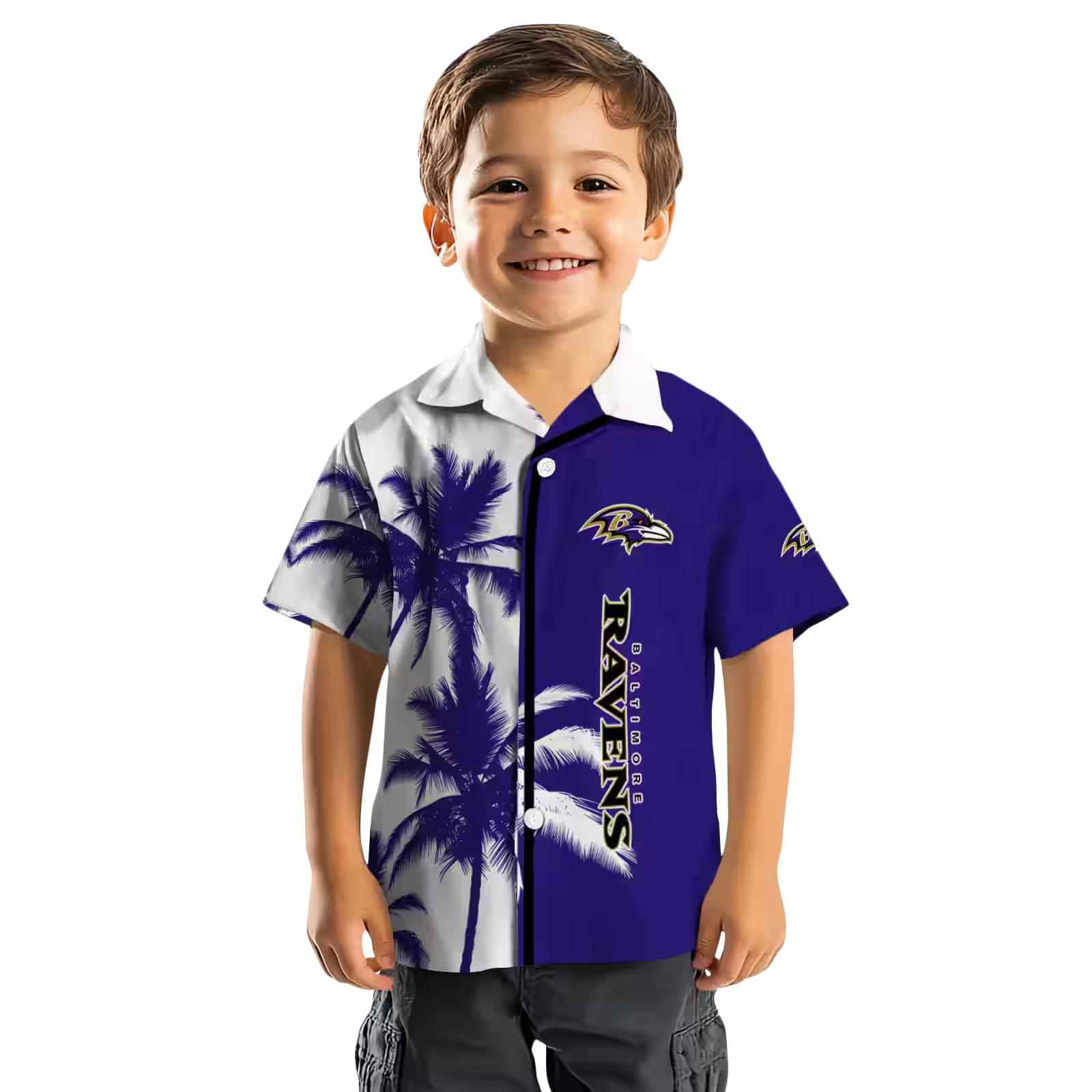 baltimore ravens palm trees purple white hawaiian shirt top rated