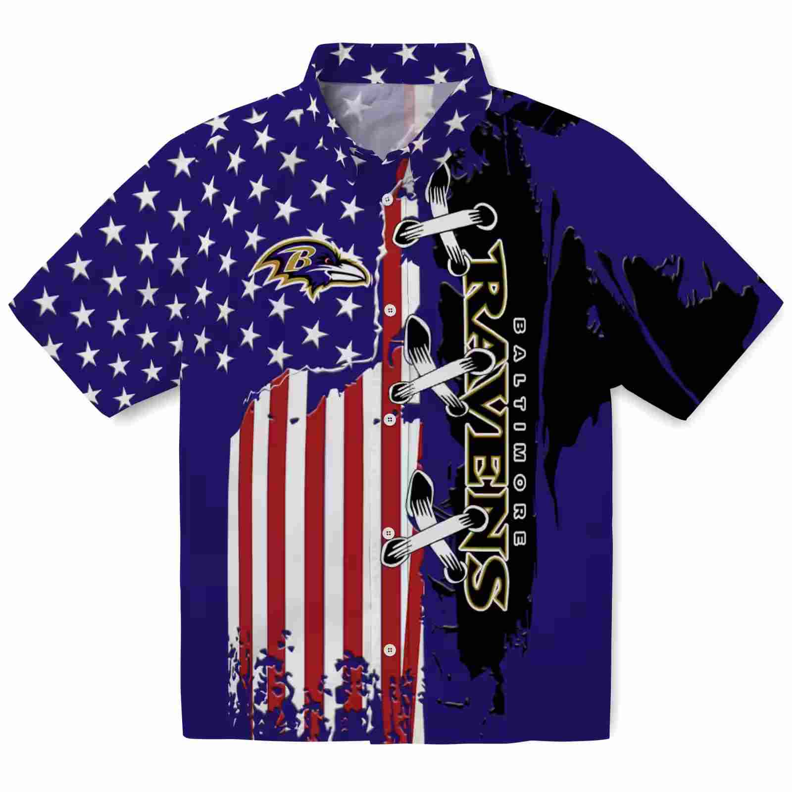 Baltimore Ravens Stitched Flag Purple Hawaiian Shirt