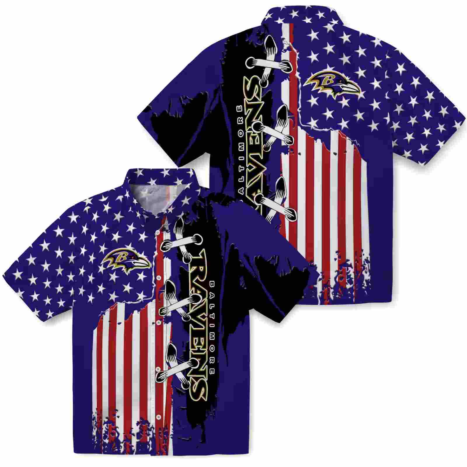 baltimore ravens stitched flag purple hawaiian shirt high quality