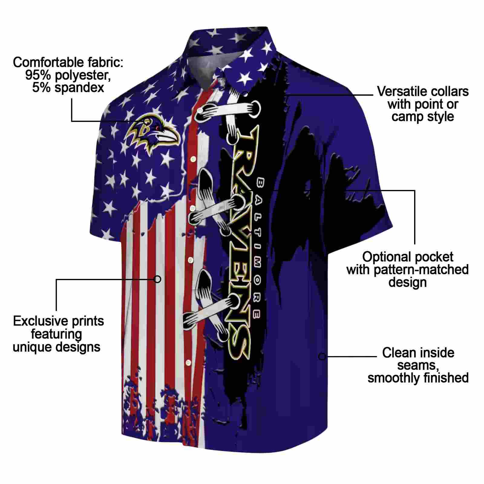 baltimore ravens stitched flag purple hawaiian shirt new arrival