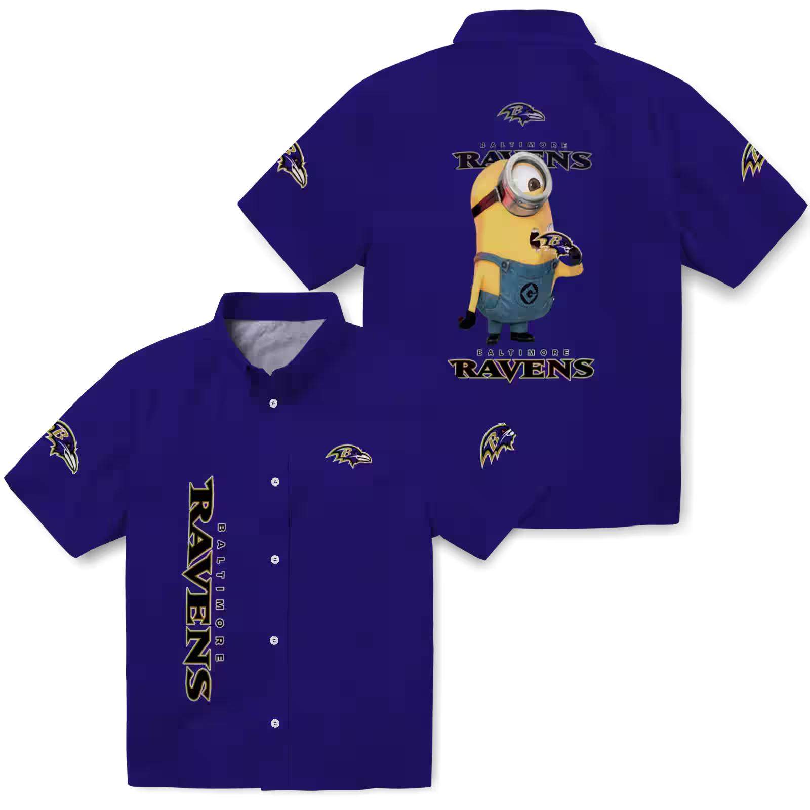 baltimore ravens stuart minion purple hawaiian shirt high quality