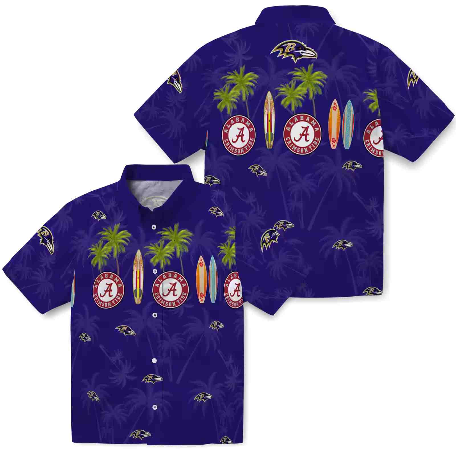 baltimore ravens surfboard palm purple hawaiian shirt high quality