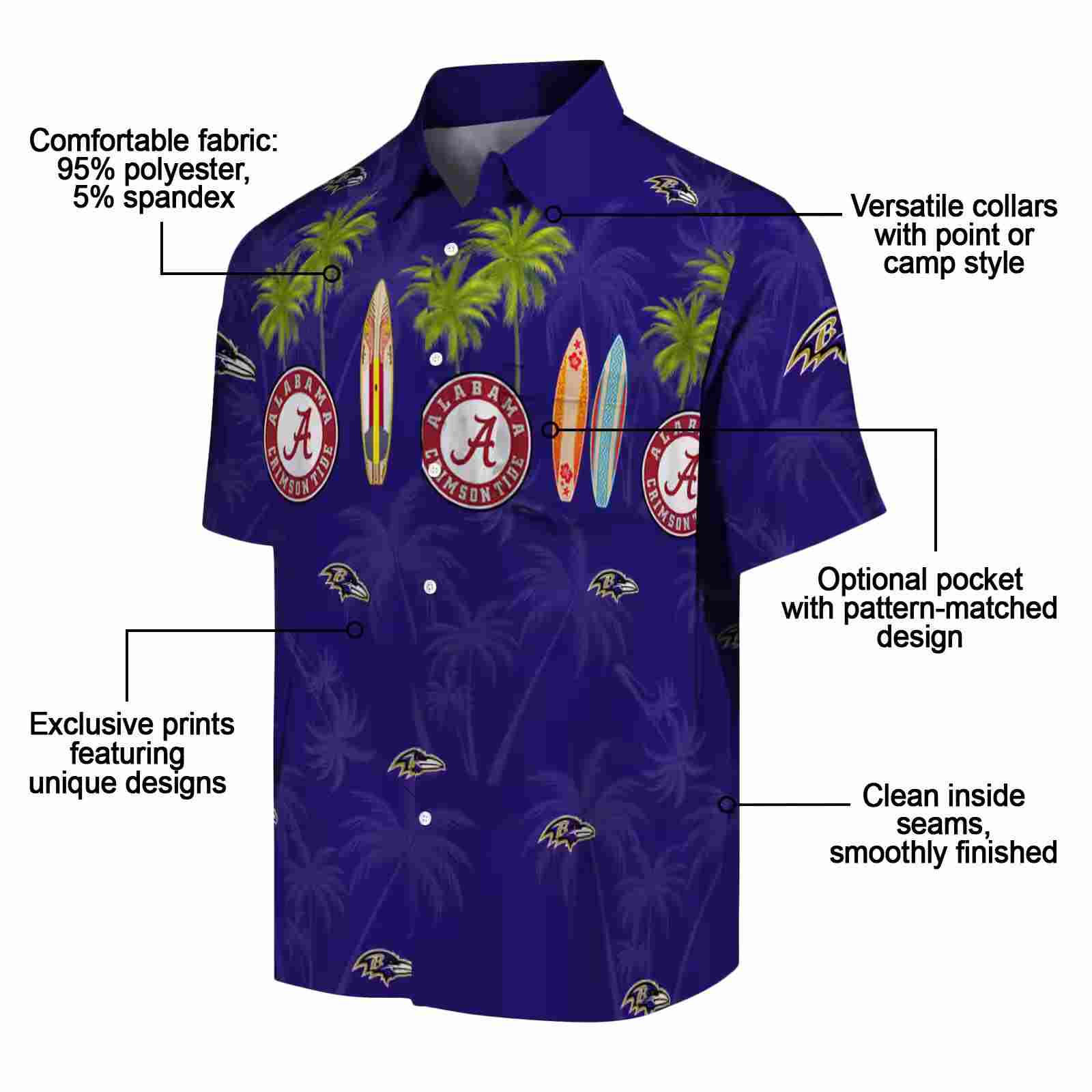 baltimore ravens surfboard palm purple hawaiian shirt new arrival