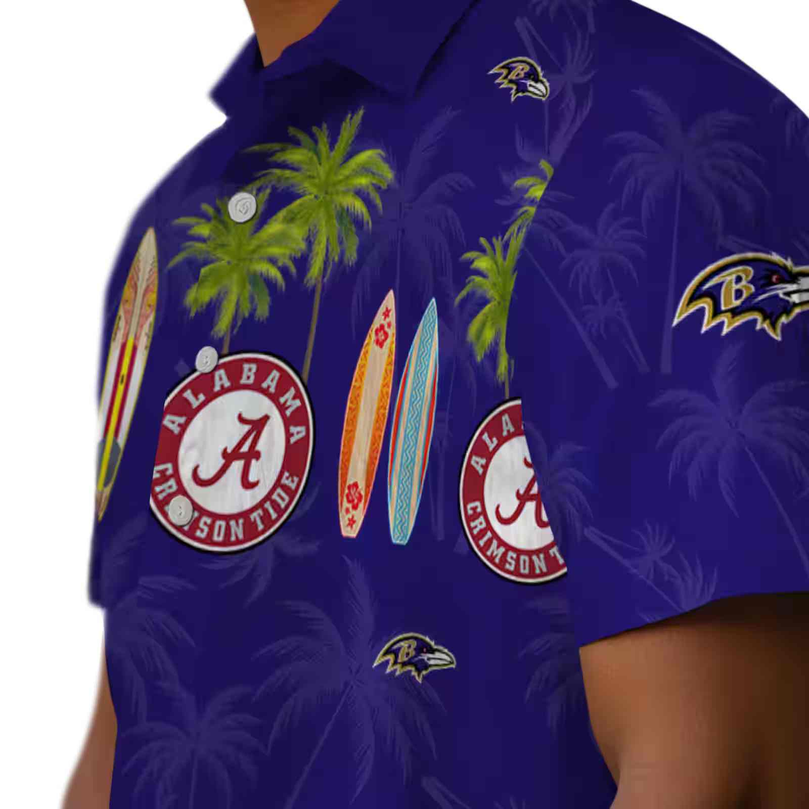 baltimore ravens surfboard palm purple hawaiian shirt trendy