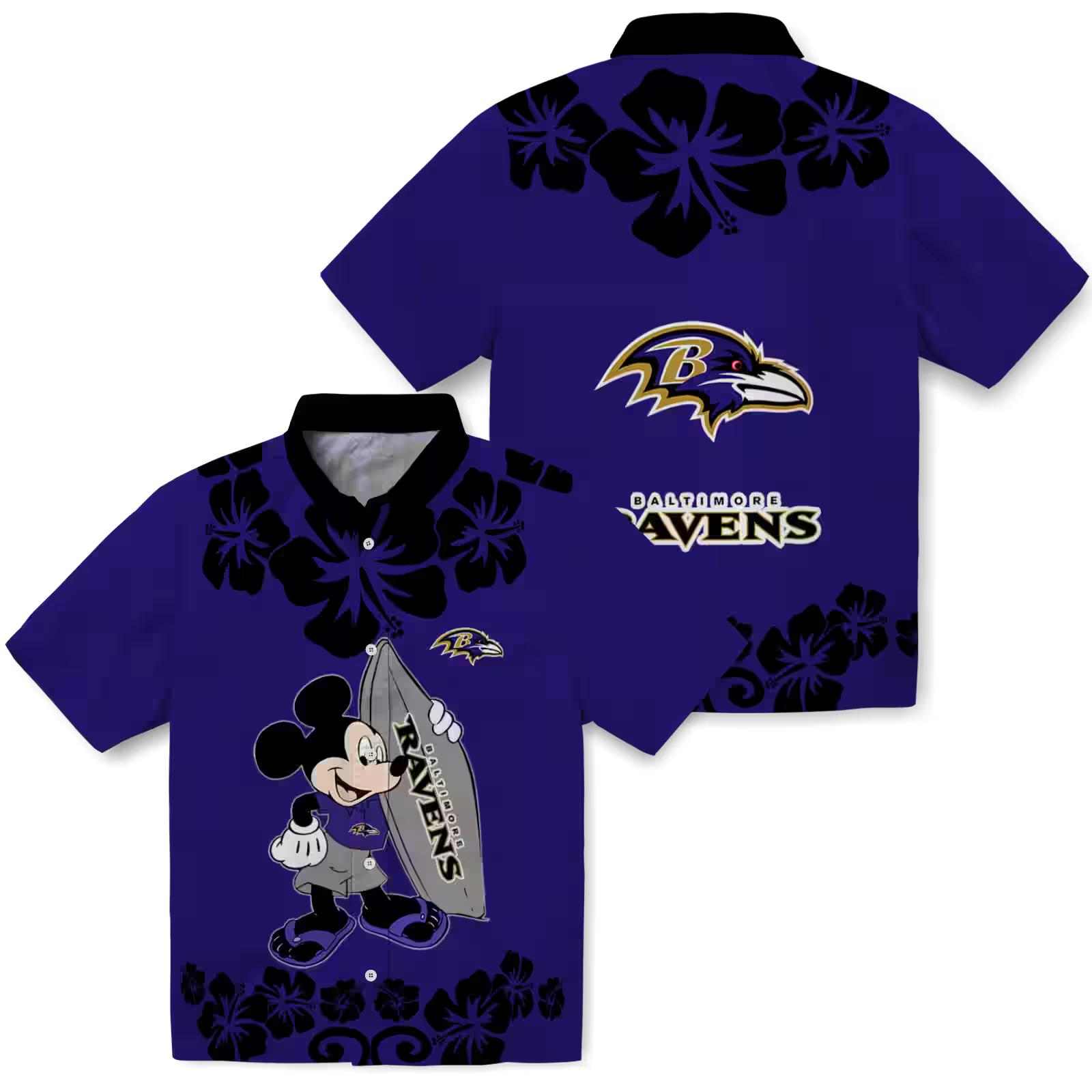 baltimore ravens surfing mickey purple hawaiian shirt high quality