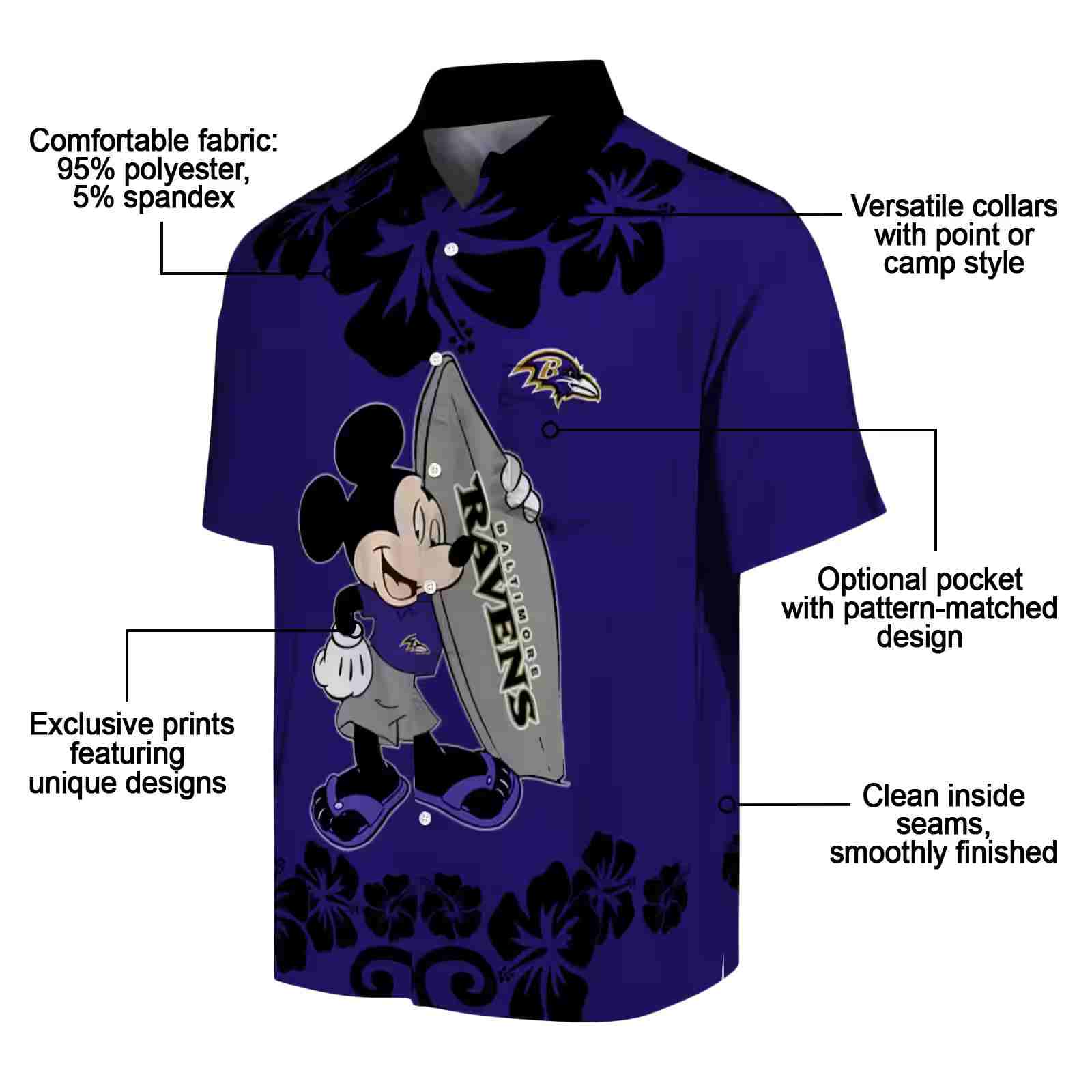 baltimore ravens surfing mickey purple hawaiian shirt new arrival