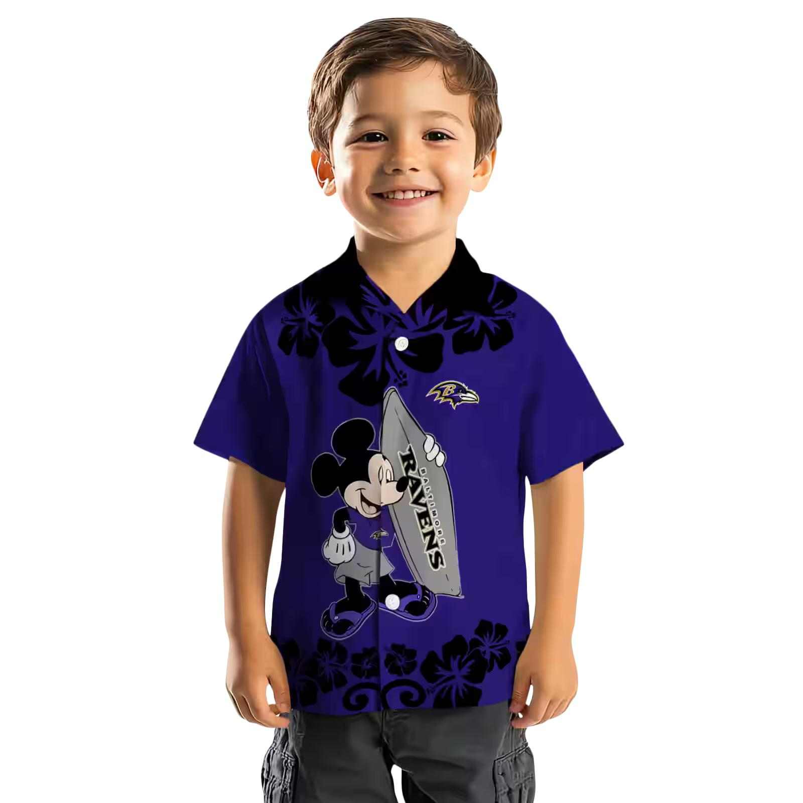 baltimore ravens surfing mickey purple hawaiian shirt top rated