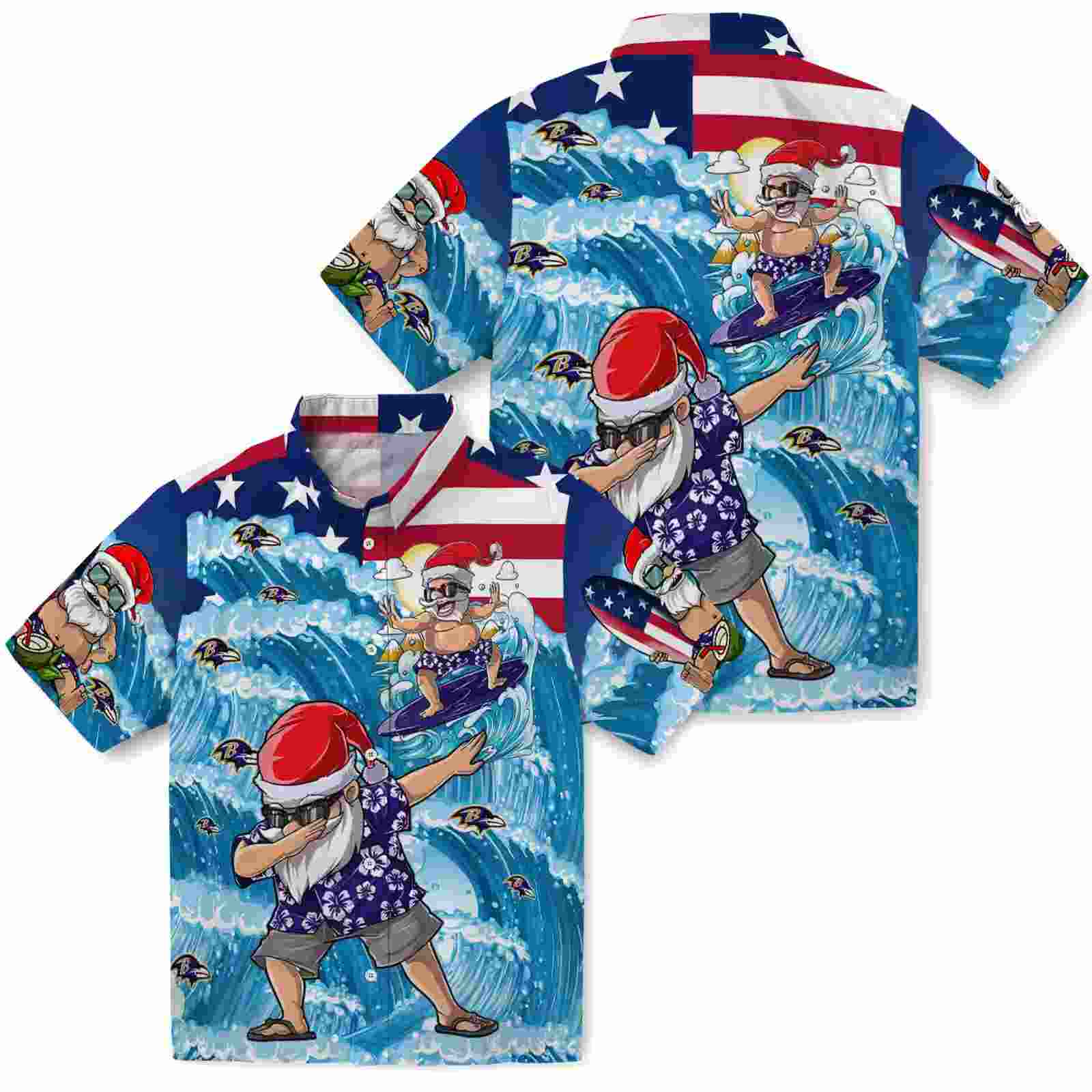 baltimore ravens surfing santa blue hawaiian shirt high quality