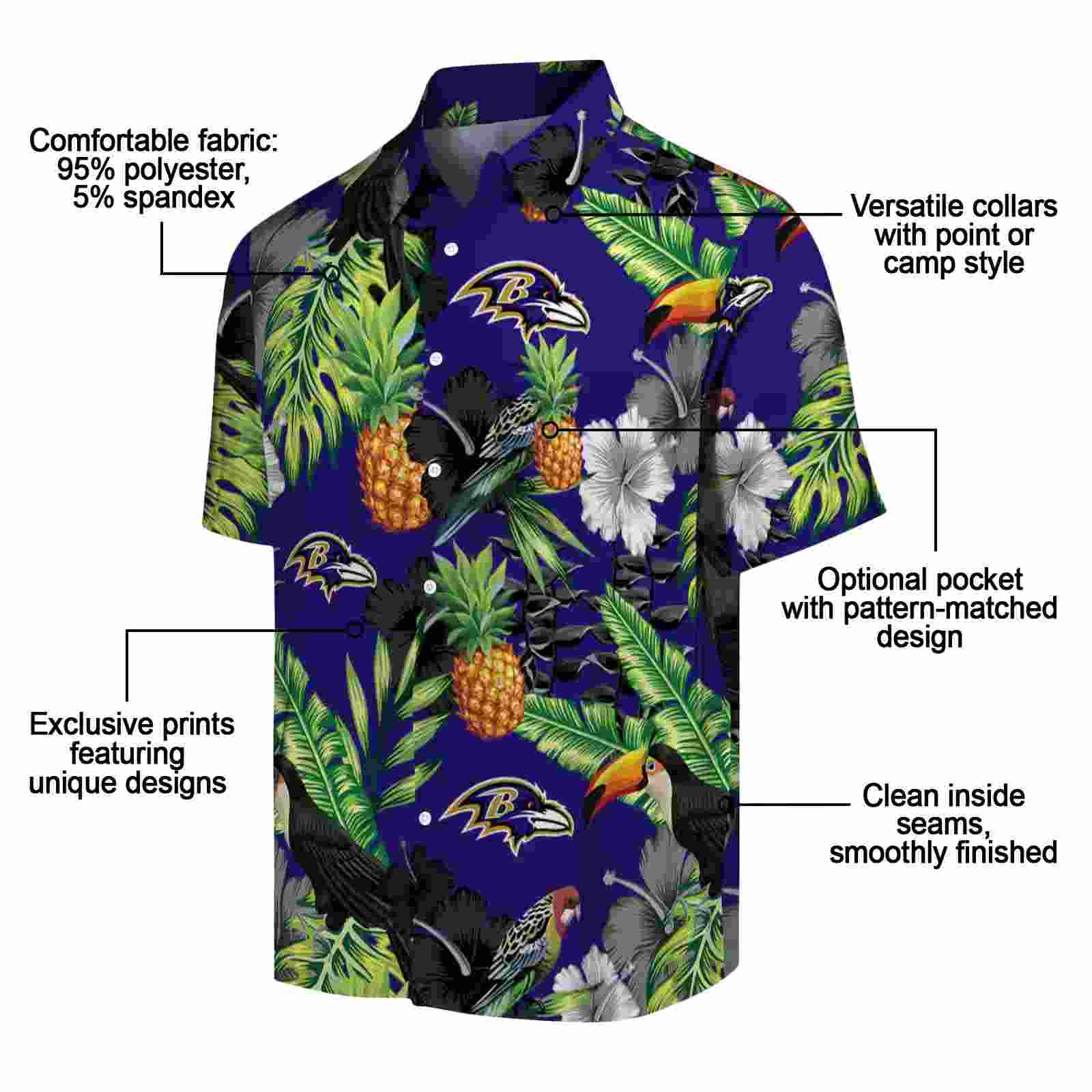 baltimore ravens toucan hibiscus pineapple purple green hawaiian shirt new arrival