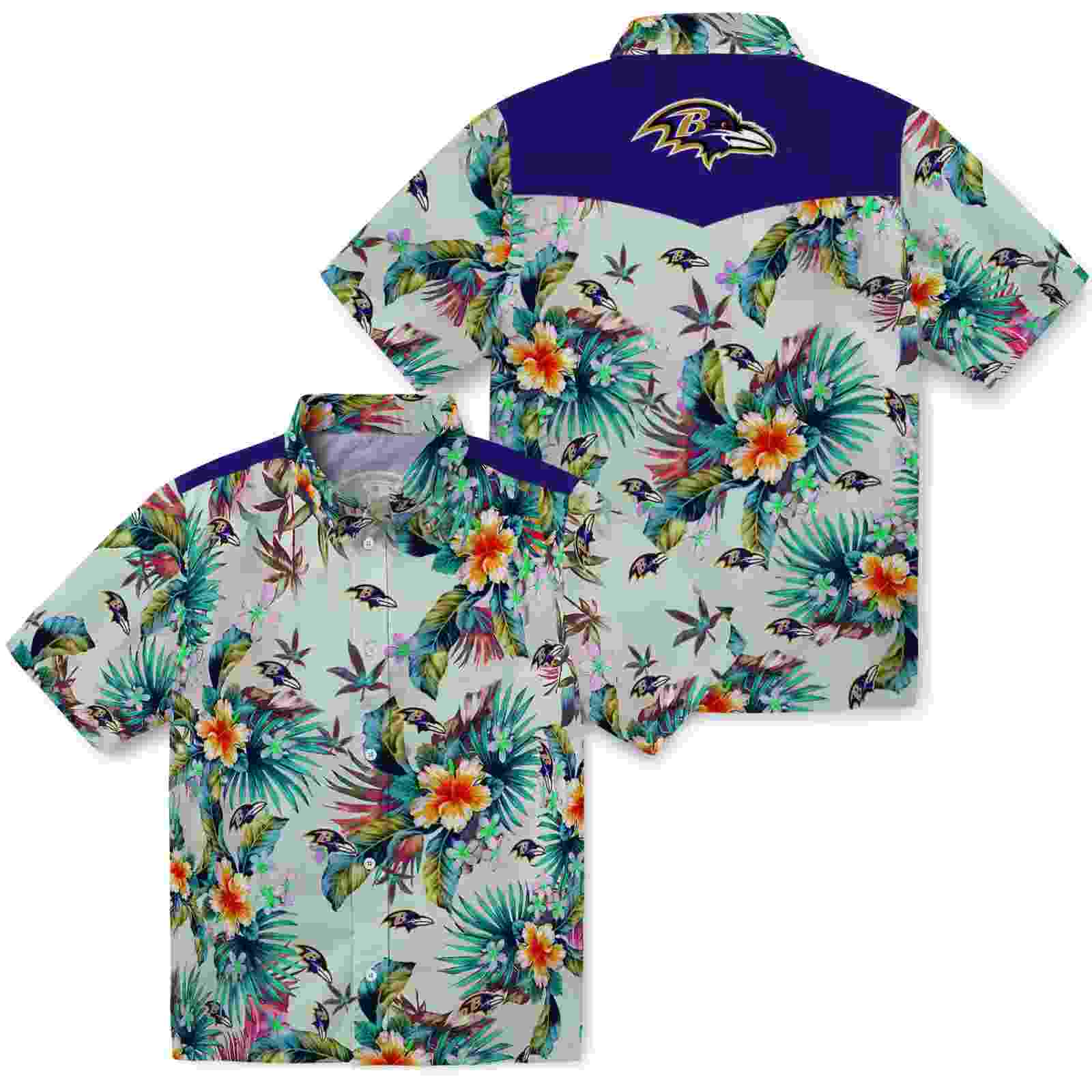 baltimore ravens tropical foliage green hawaiian shirt high quality