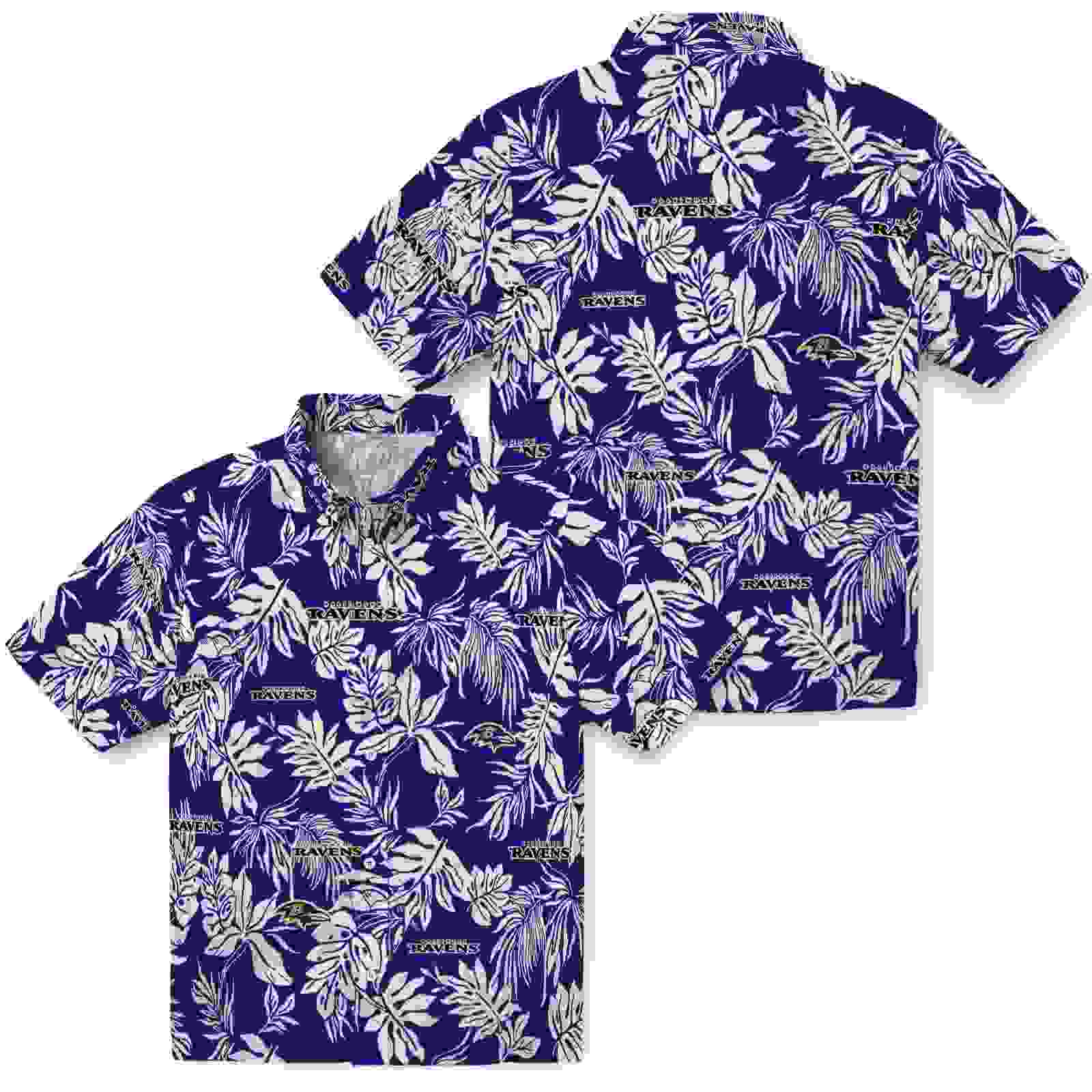 baltimore ravens tropical leaf purple white hawaiian shirt high quality