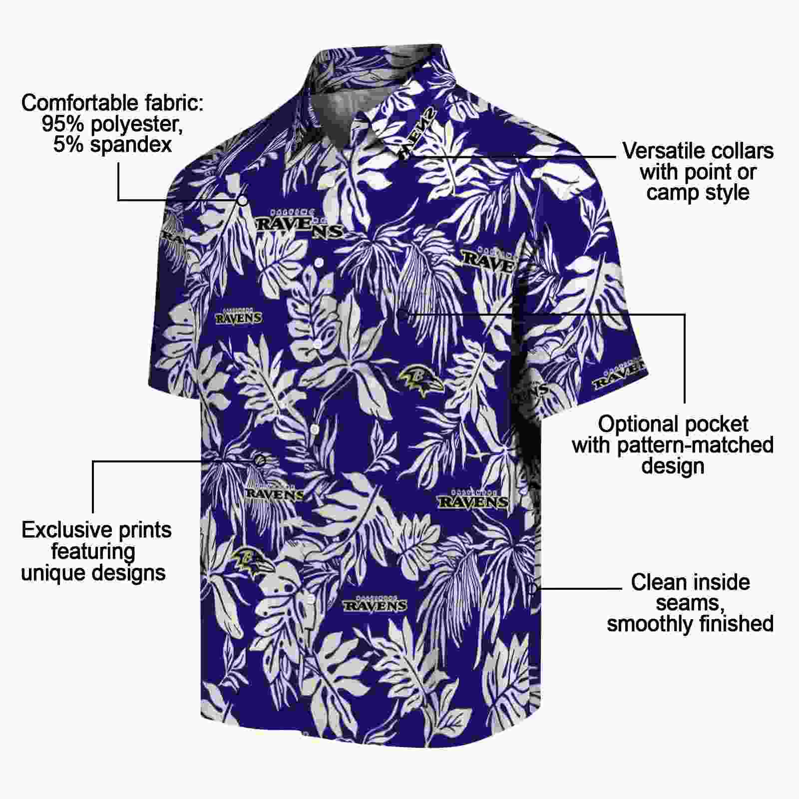 baltimore ravens tropical leaf purple white hawaiian shirt new arrival