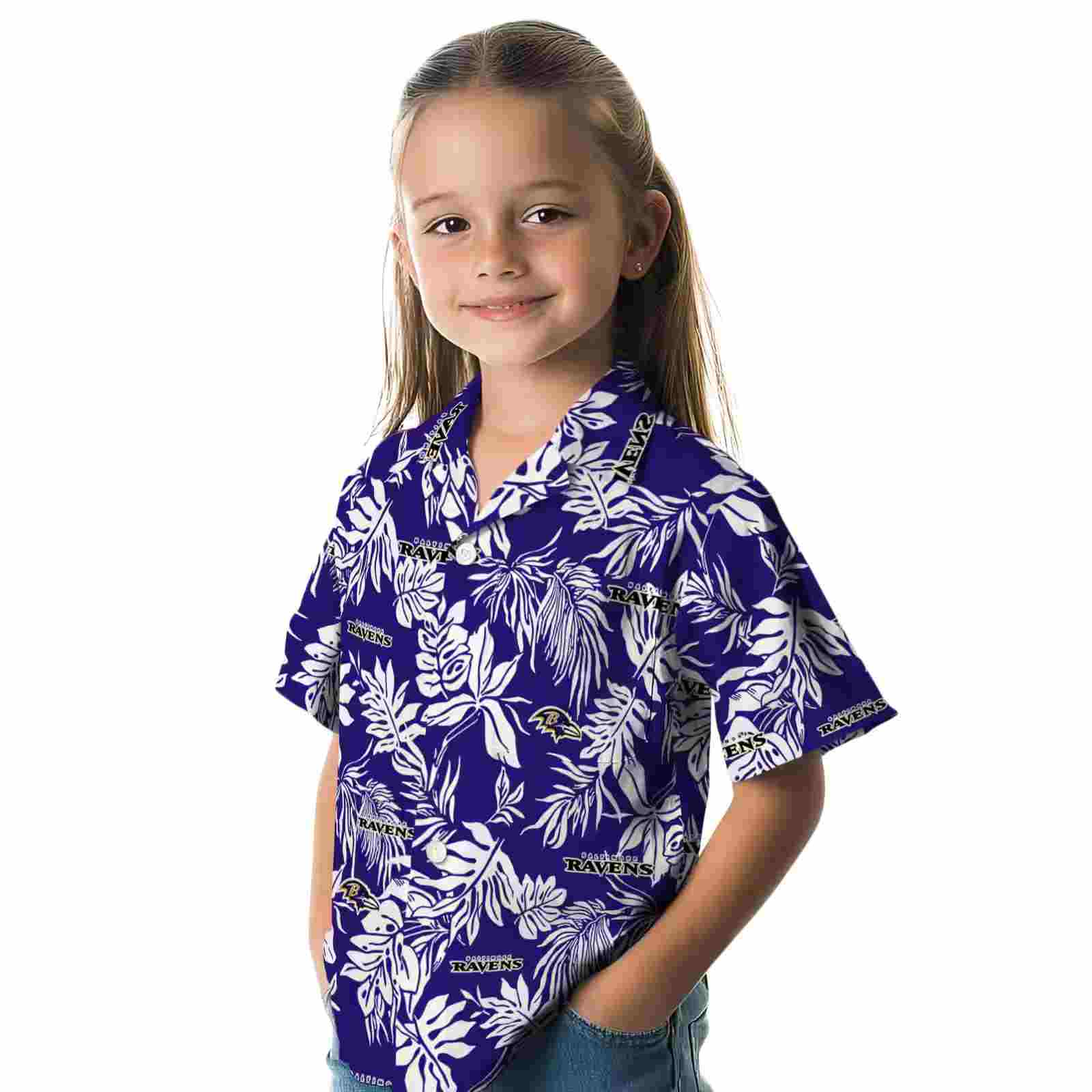 baltimore ravens tropical leaf purple white hawaiian shirt premium grade