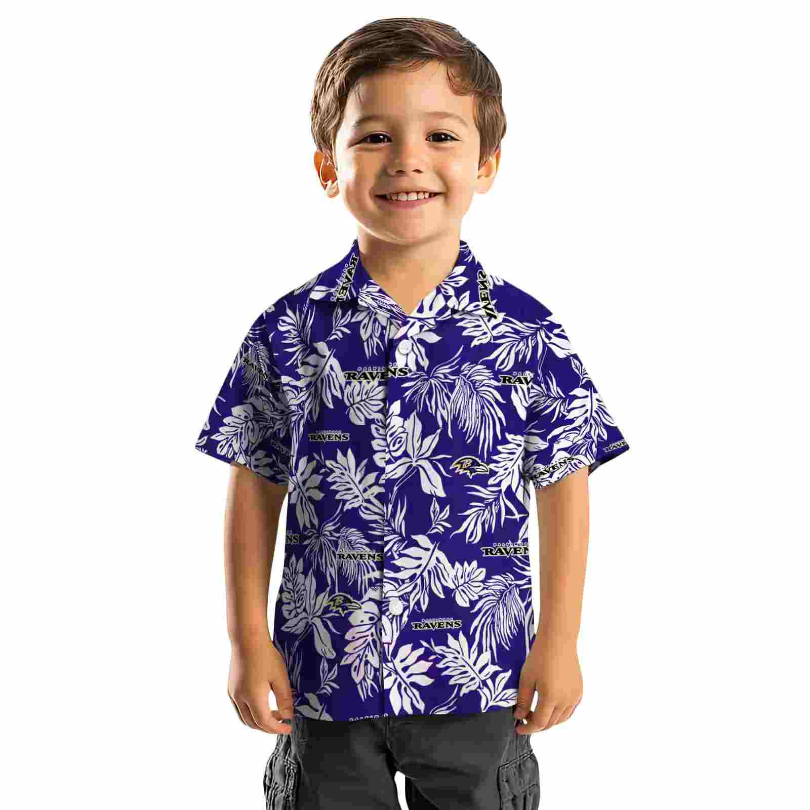 baltimore ravens tropical leaf purple white hawaiian shirt top rated