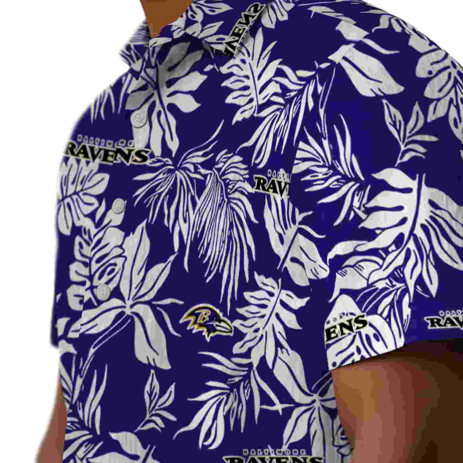 baltimore ravens tropical leaf purple white hawaiian shirt trendy