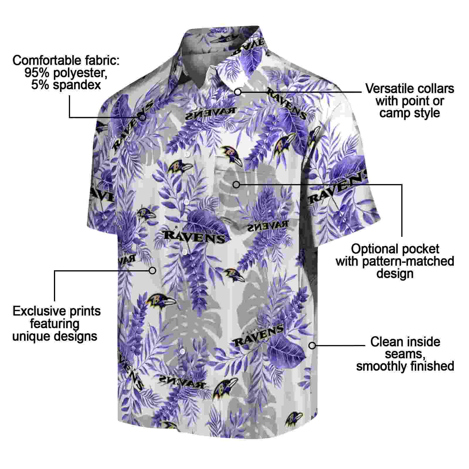 baltimore ravens tropical leaves purple white hawaiian shirt new arrival