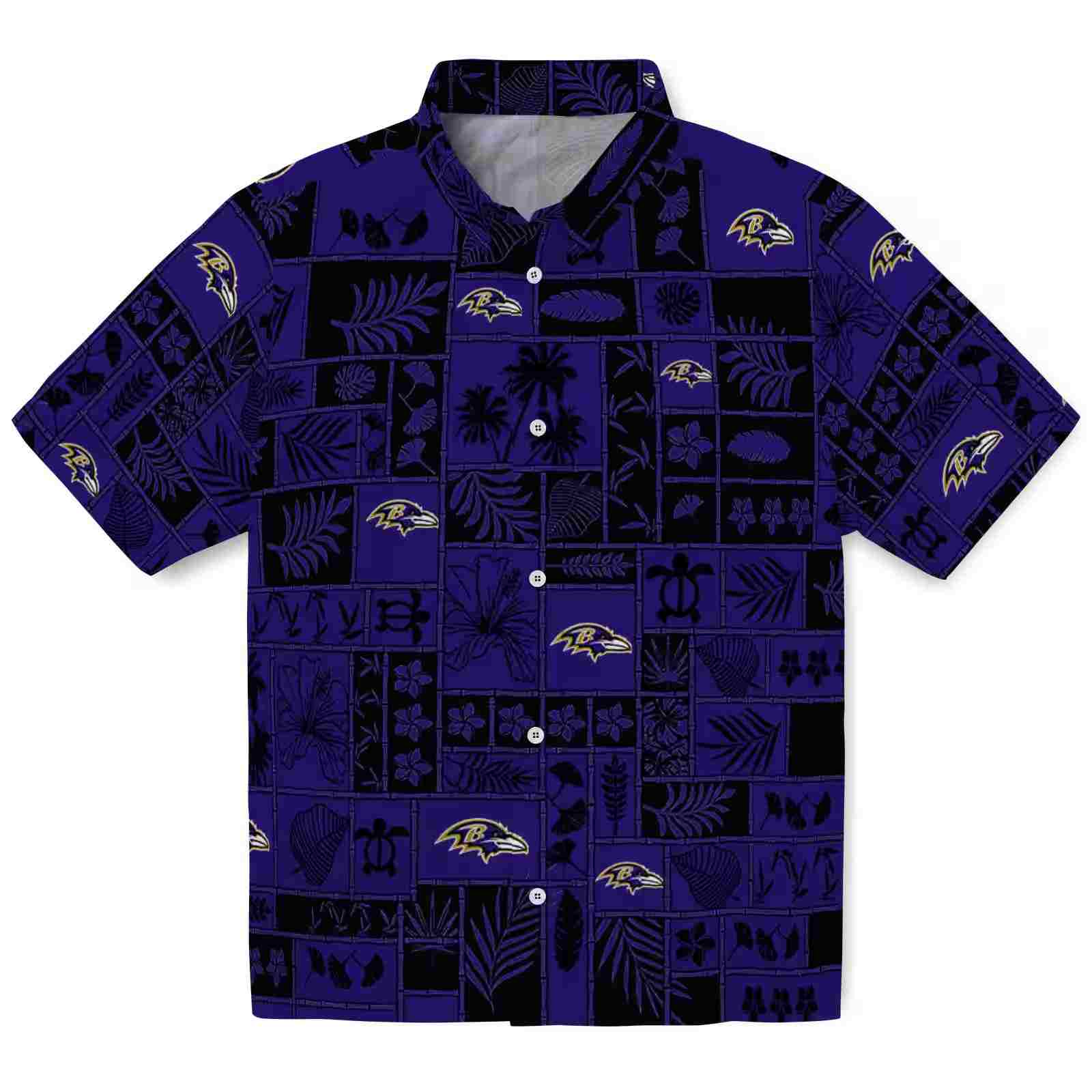 Baltimore Ravens Tropical Patchwork Purple Black Hawaiian Shirt