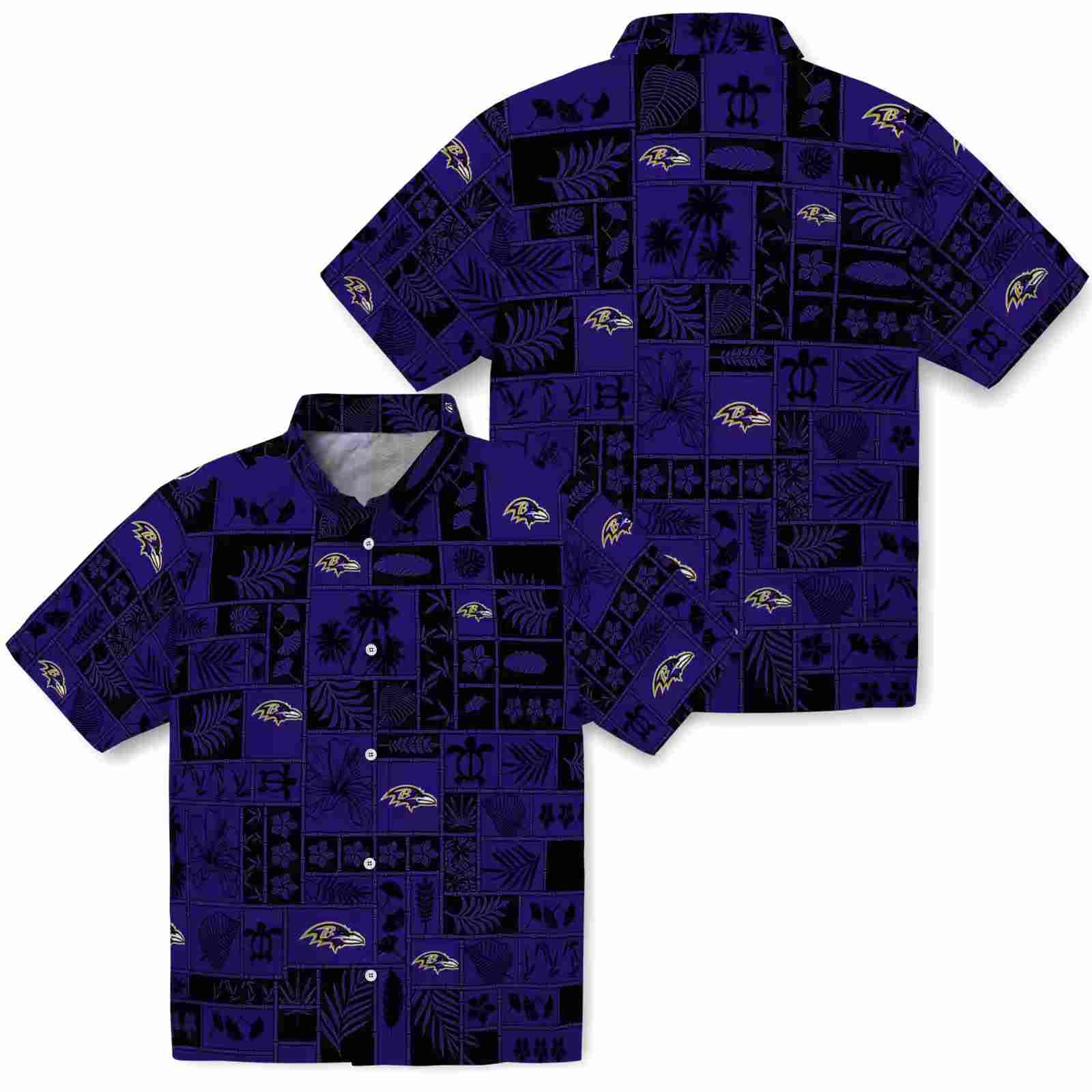 baltimore ravens tropical patchwork purple black hawaiian shirt high quality