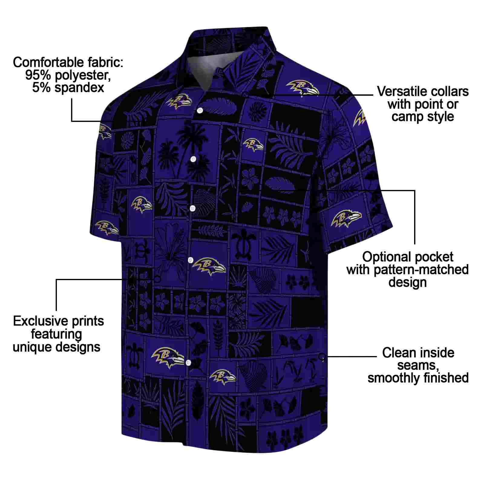 baltimore ravens tropical patchwork purple black hawaiian shirt new arrival