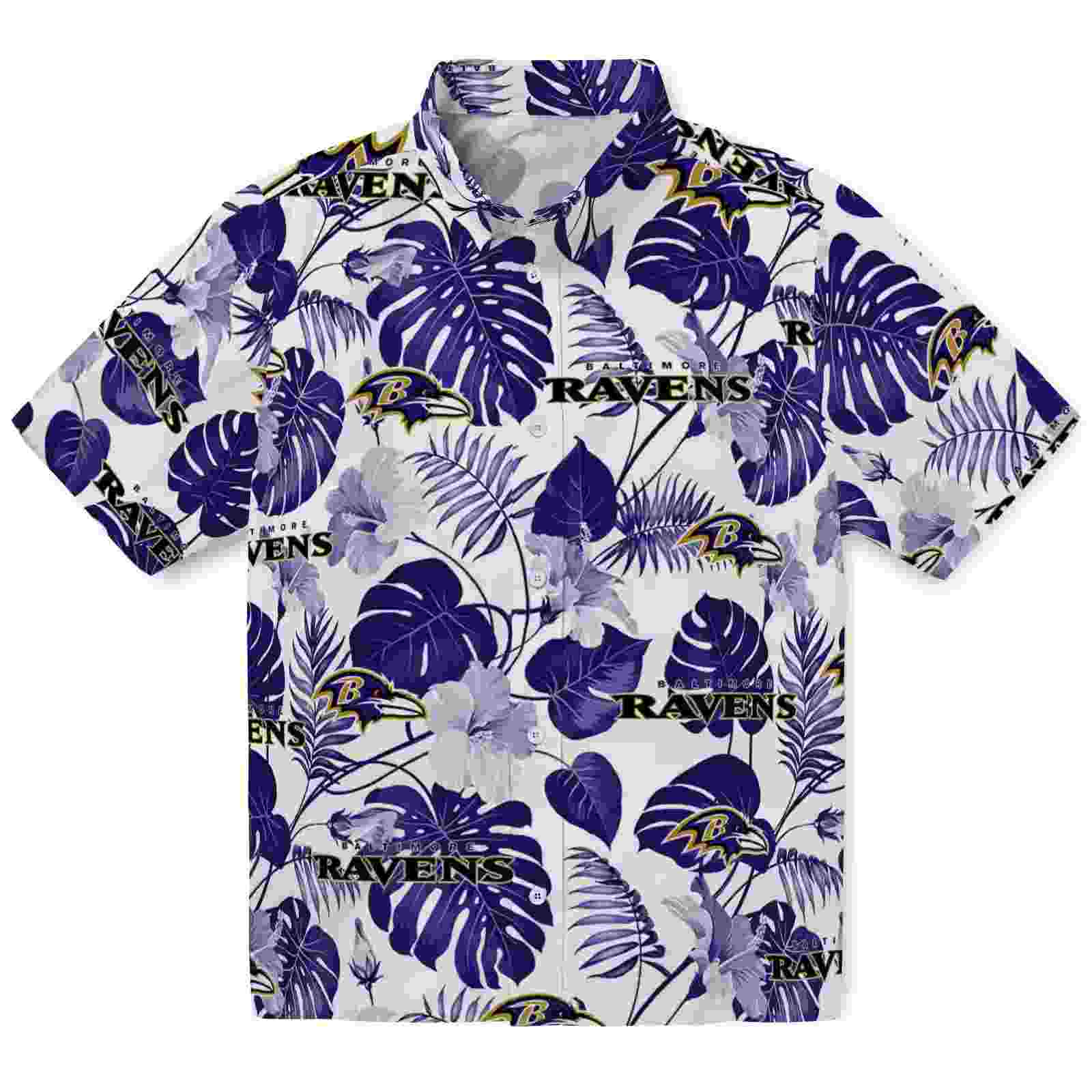 Baltimore Ravens Tropical Plants Purple White Hawaiian Shirt