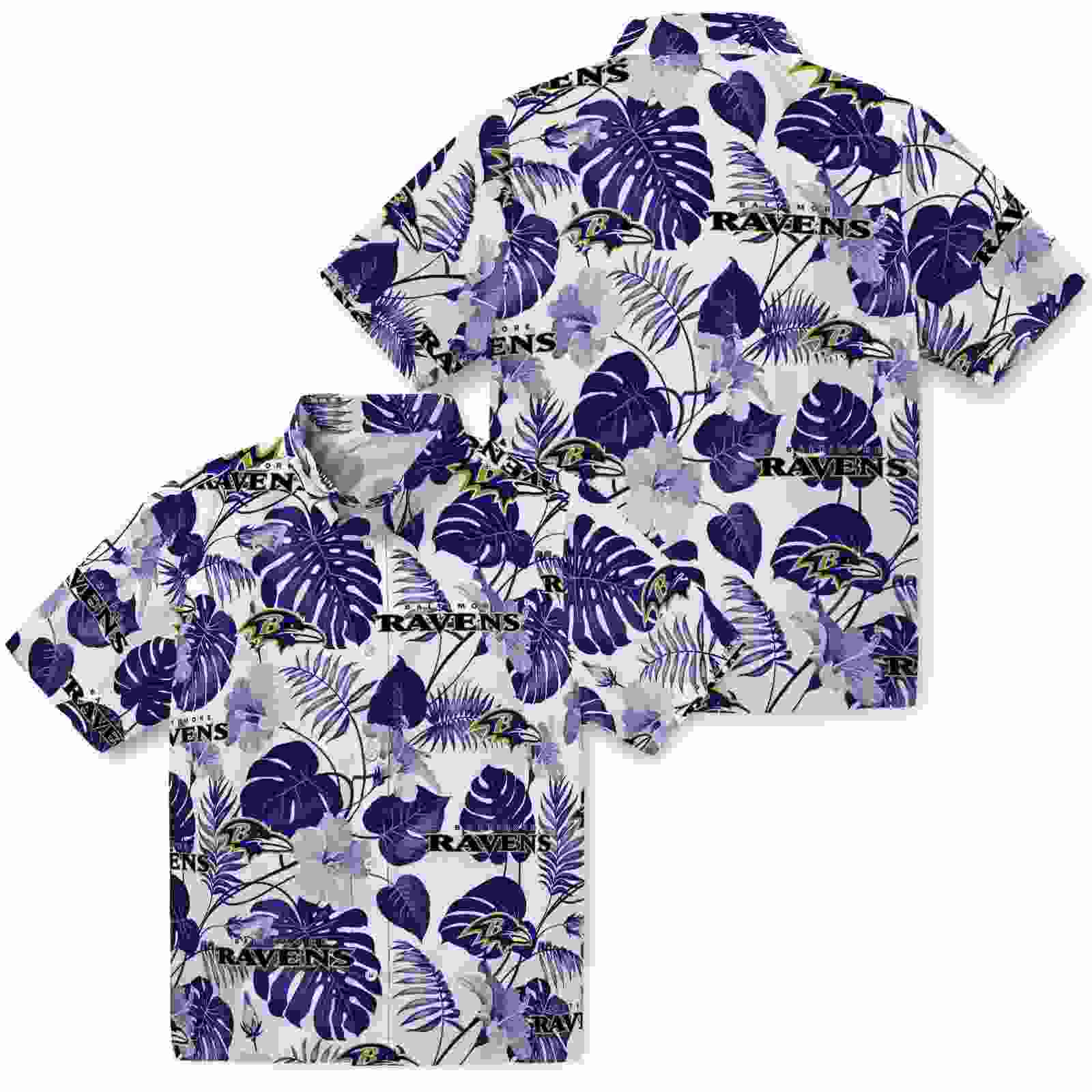 baltimore ravens tropical plants purple white hawaiian shirt high quality