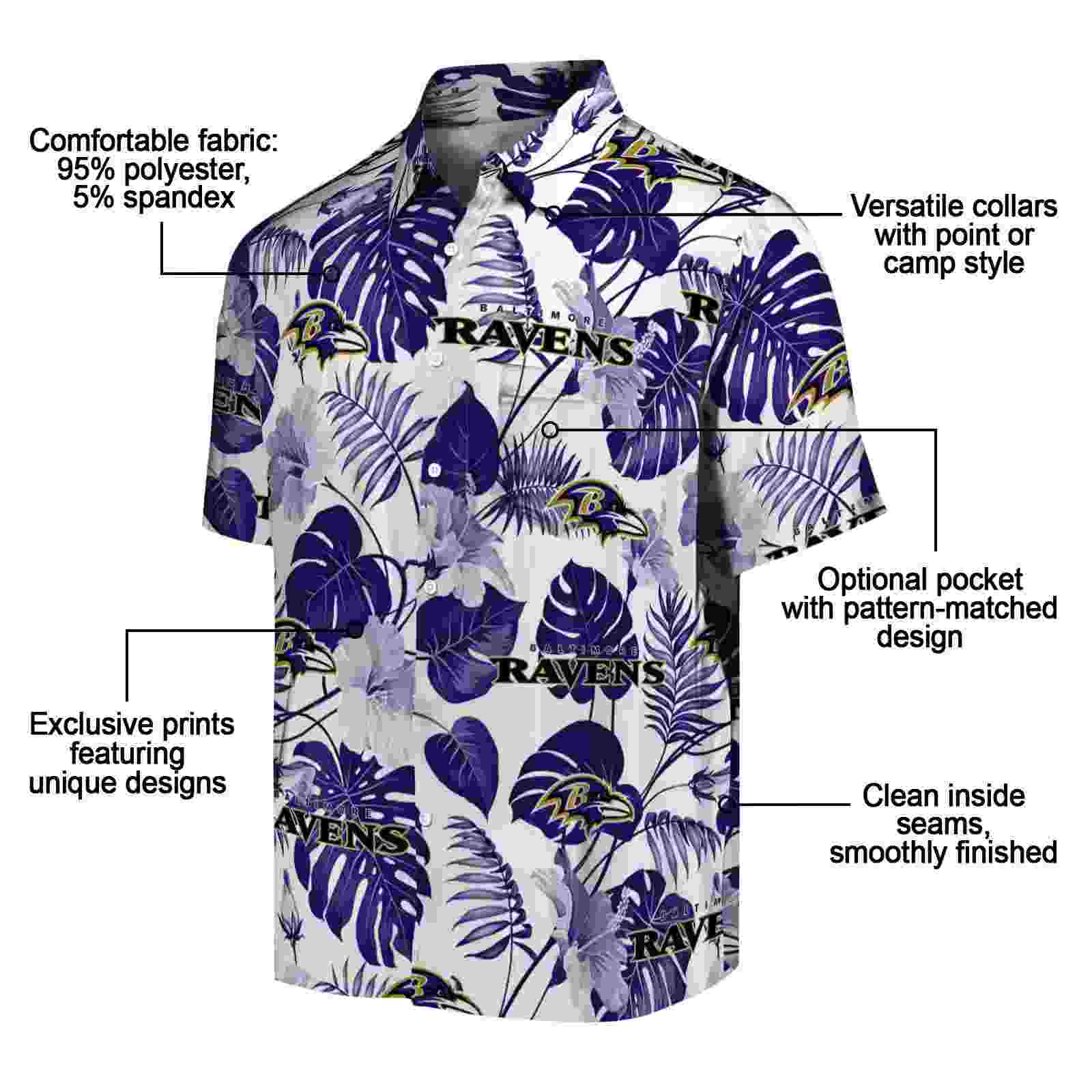 baltimore ravens tropical plants purple white hawaiian shirt new arrival