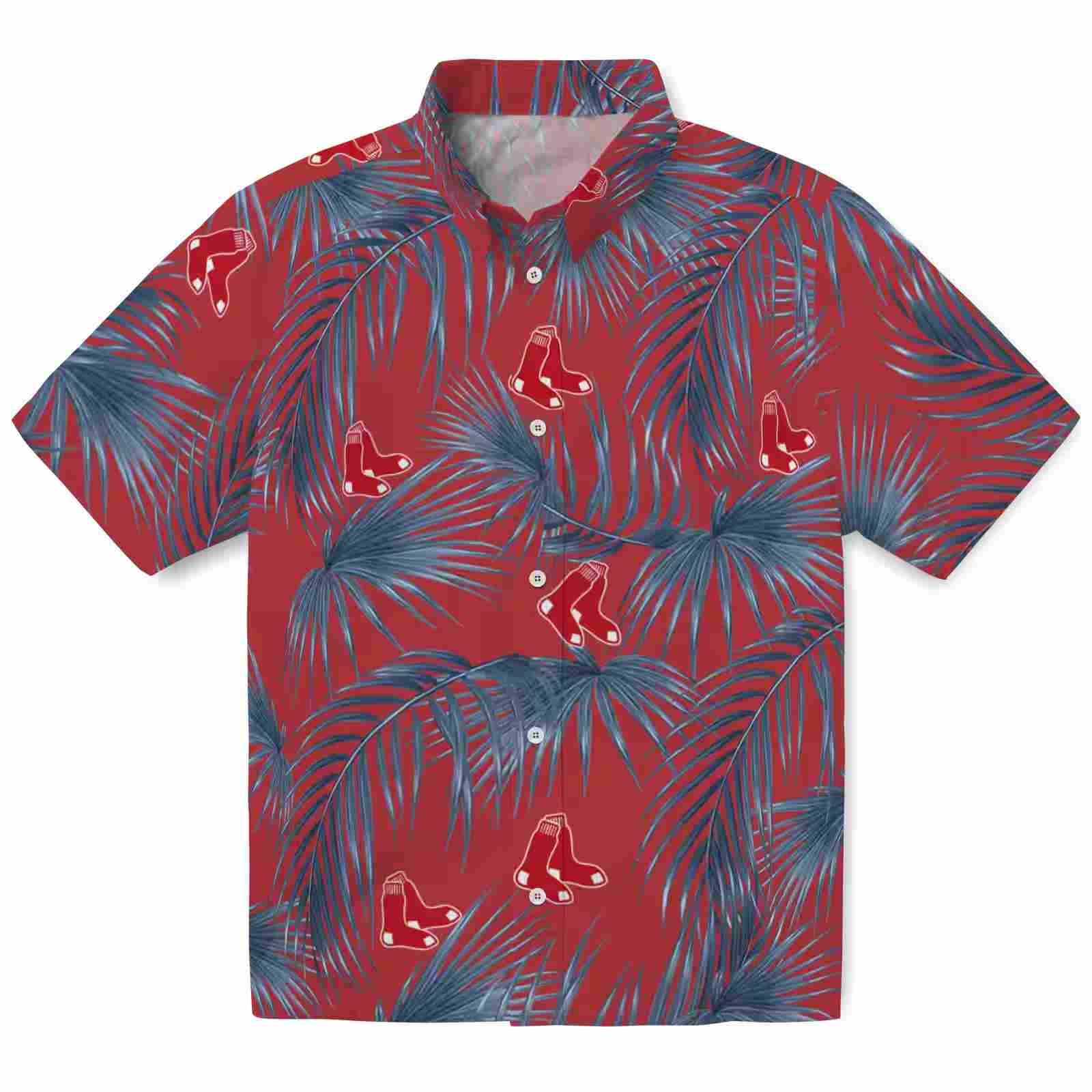 Boston Red Sox Leafy Palms Red Hawaiian Shirt