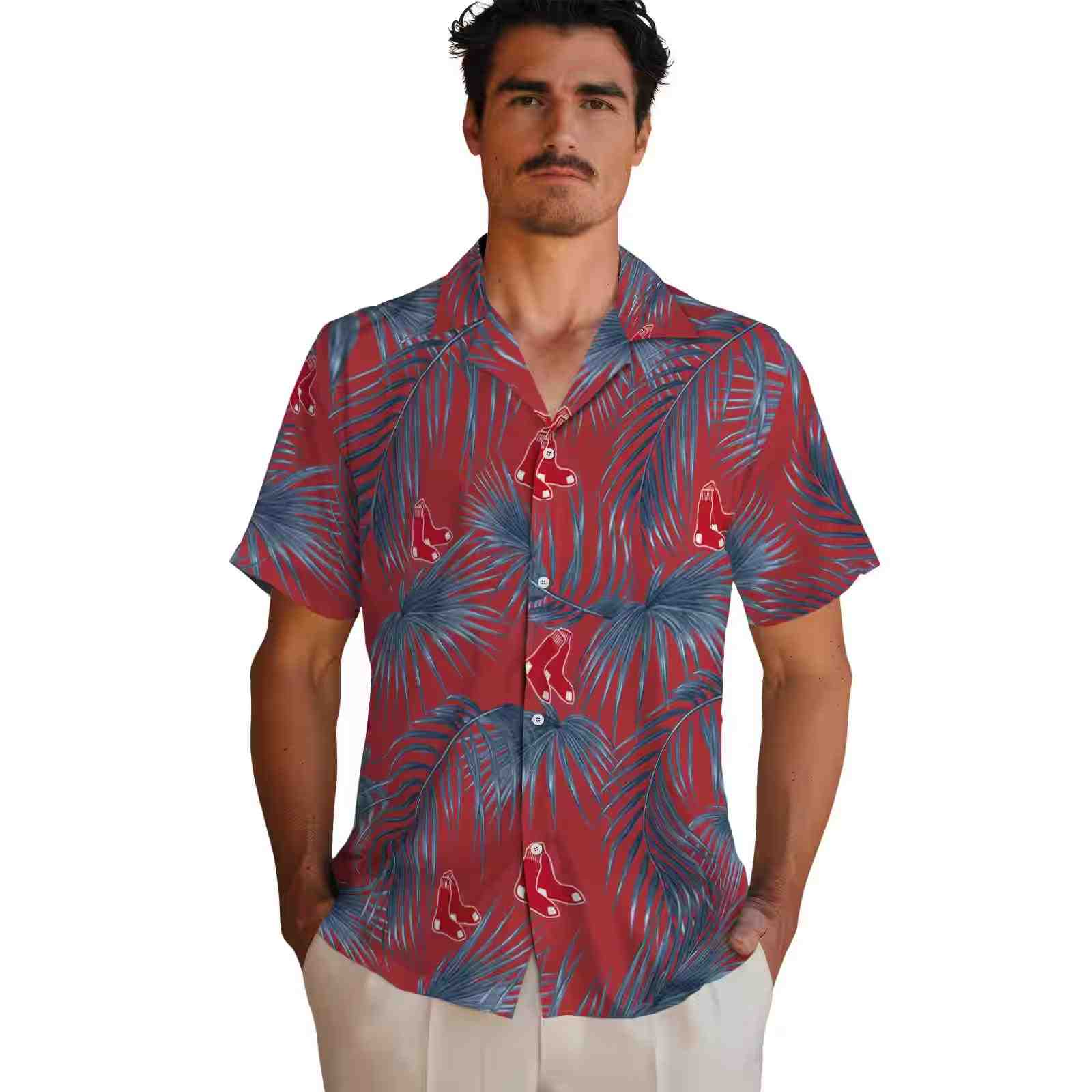 boston red sox leafy palms red hawaiian shirt fashion forward