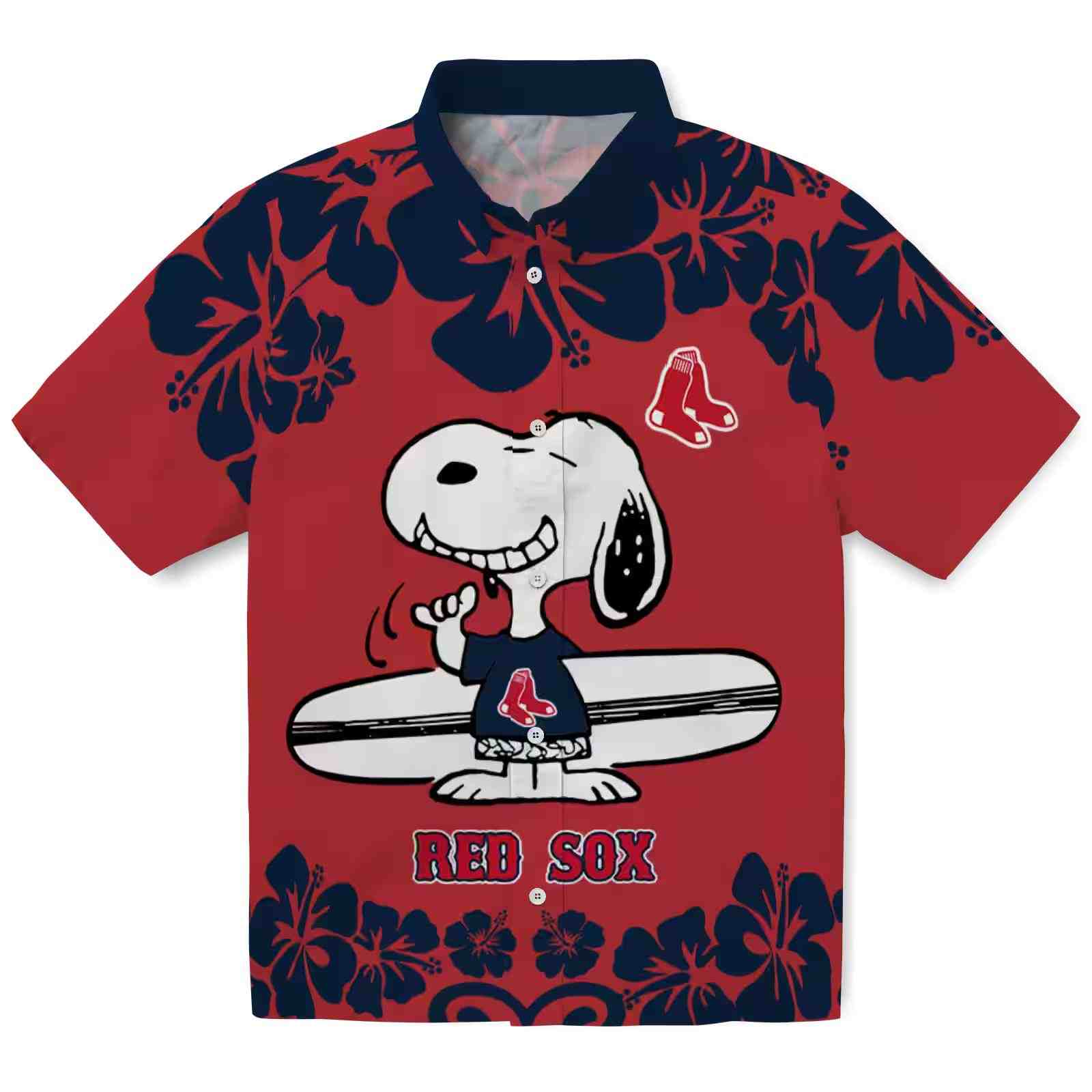 Boston Red Sox Snoopy Surf Red White Hawaiian Shirt