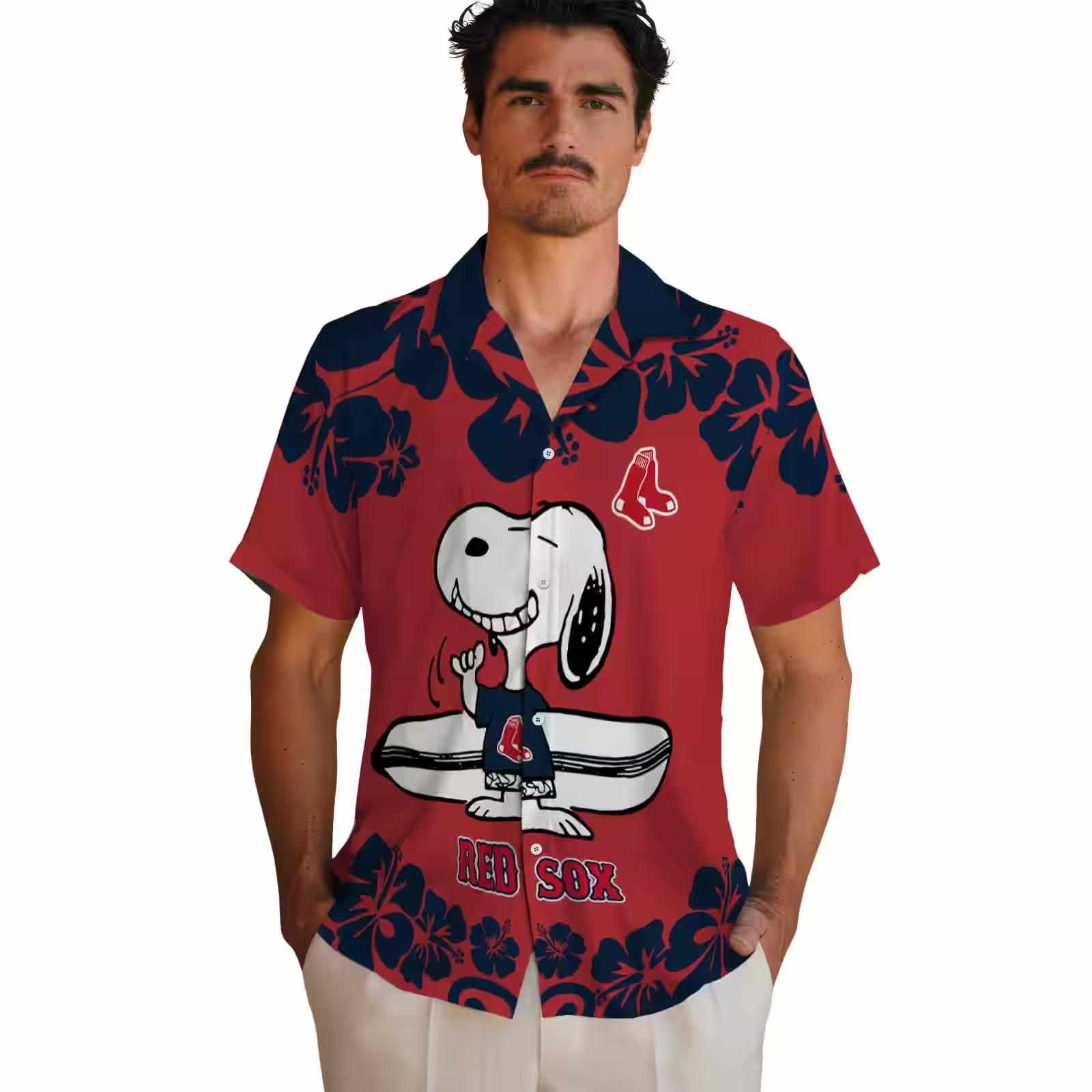 boston red sox snoopy surf red white hawaiian shirt fashion forward