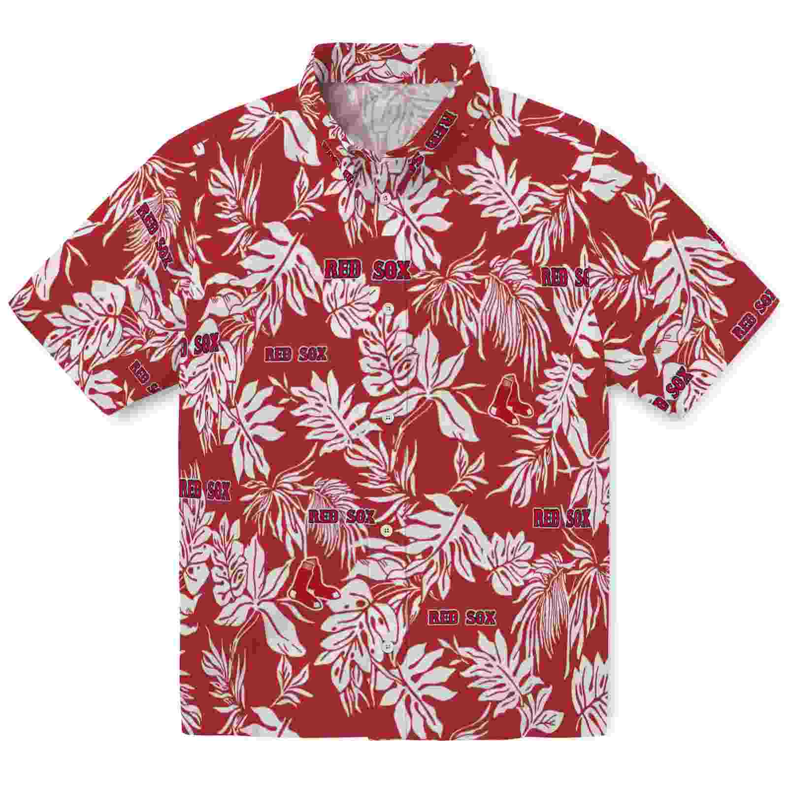 Boston Red Sox Tropical Leaf Red White Hawaiian Shirt