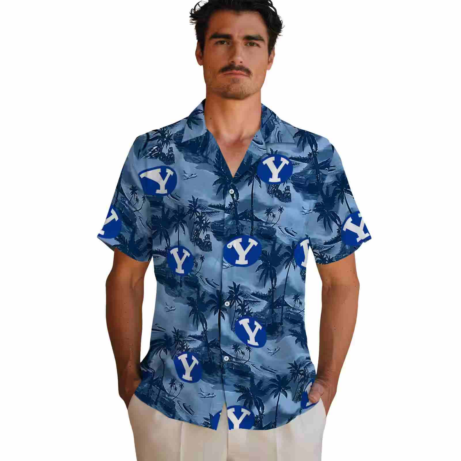 byu cougars coastal palms blue hawaiian shirt fashion forward