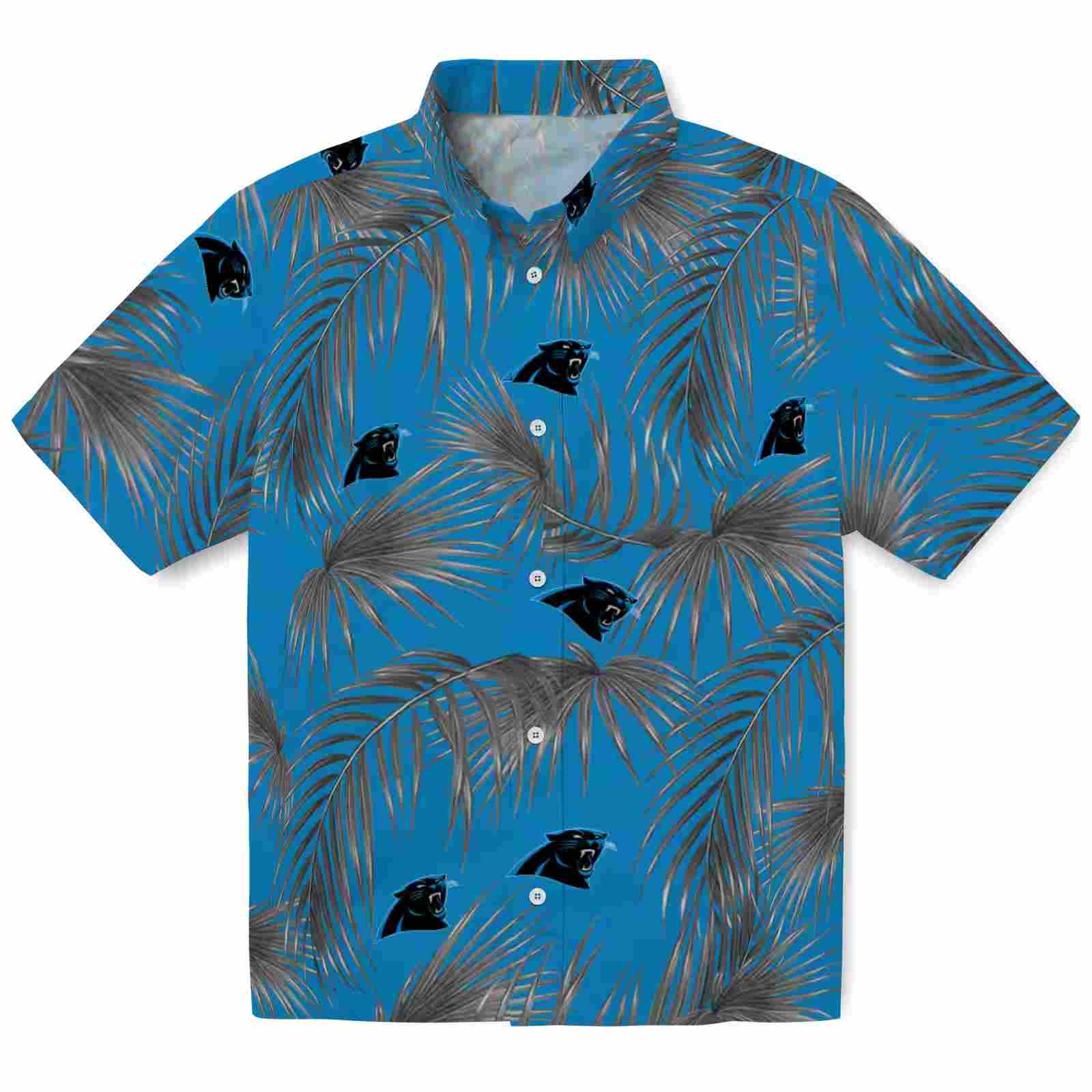 Carolina Panthers Leafy Palms Blue Hawaiian Shirt