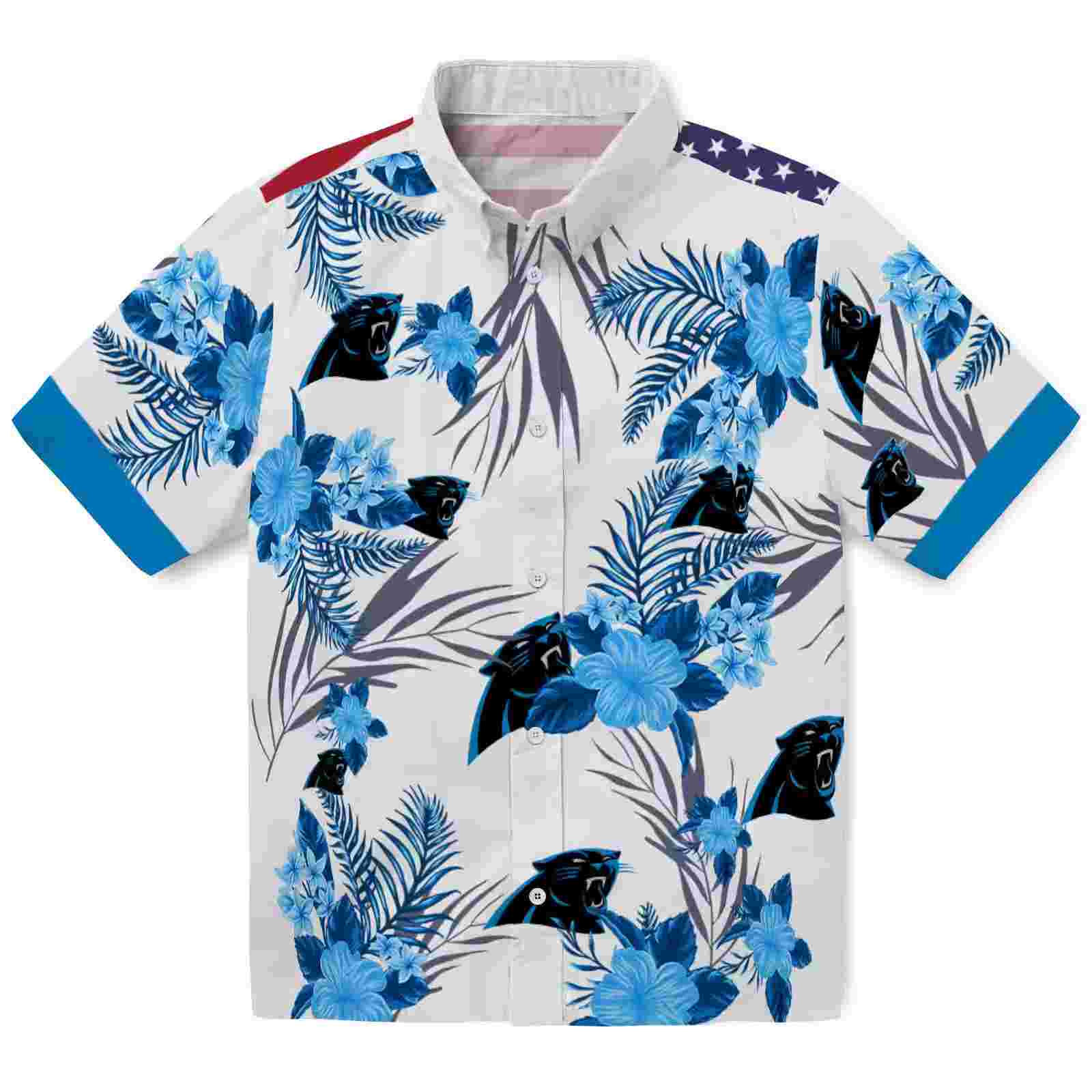 carolina panthers patriotic hibiscus design blue white hawaiian shirt best selling