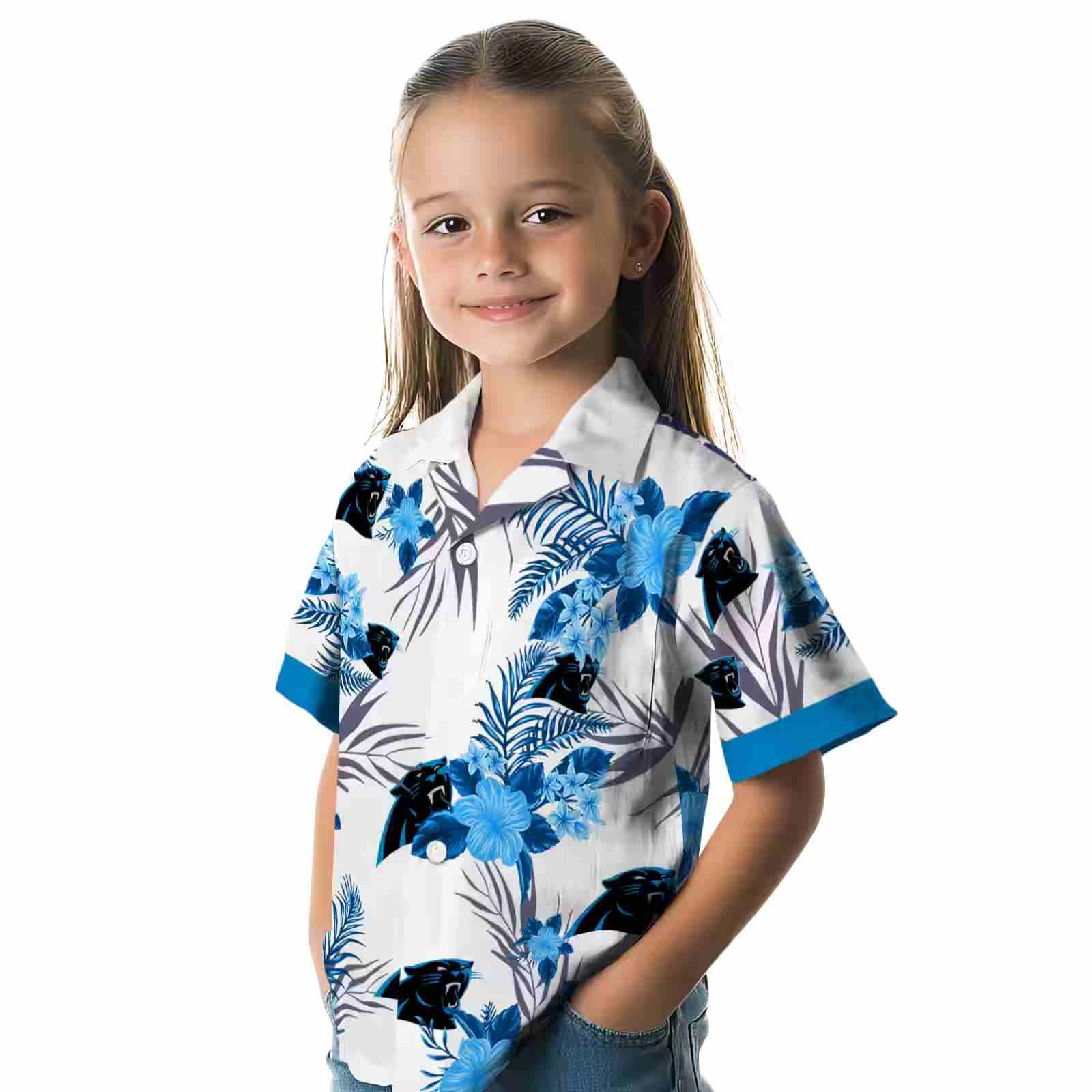 carolina panthers patriotic hibiscus design blue white hawaiian shirt premium grade