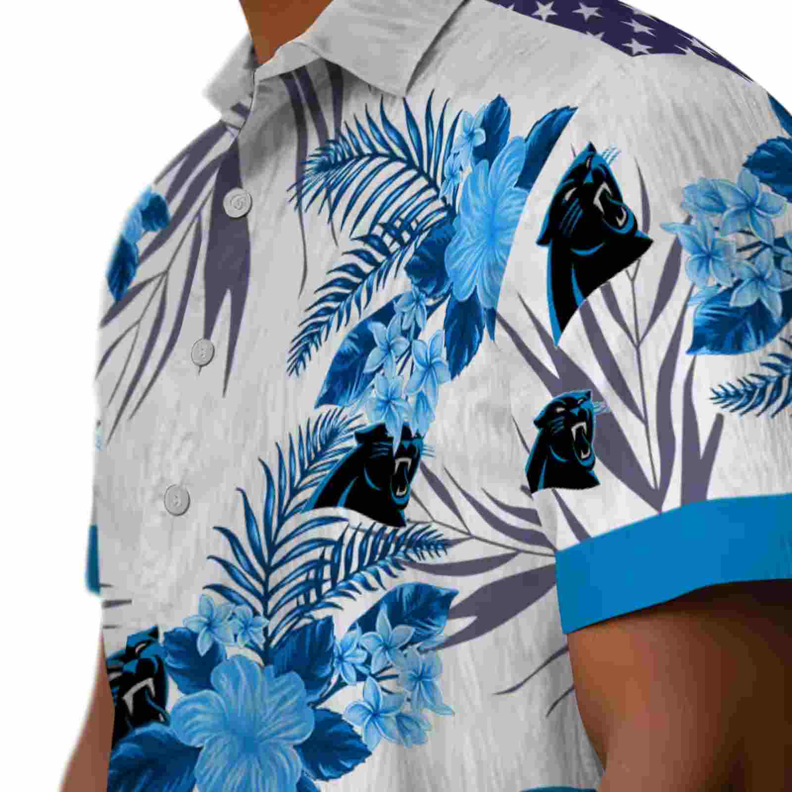 carolina panthers patriotic hibiscus design blue white hawaiian shirt trendy