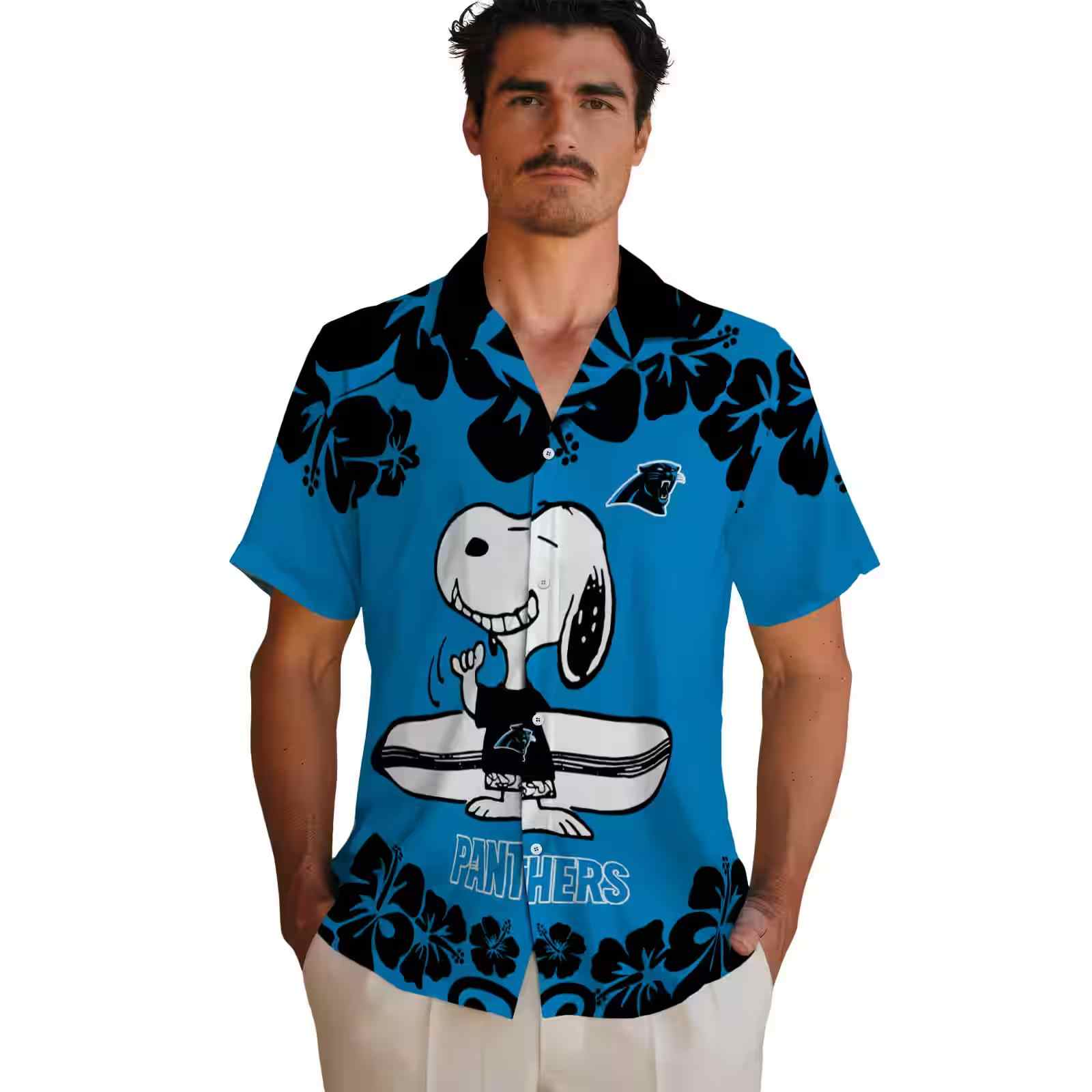 carolina panthers snoopy surf blue white hawaiian shirt fashion forward