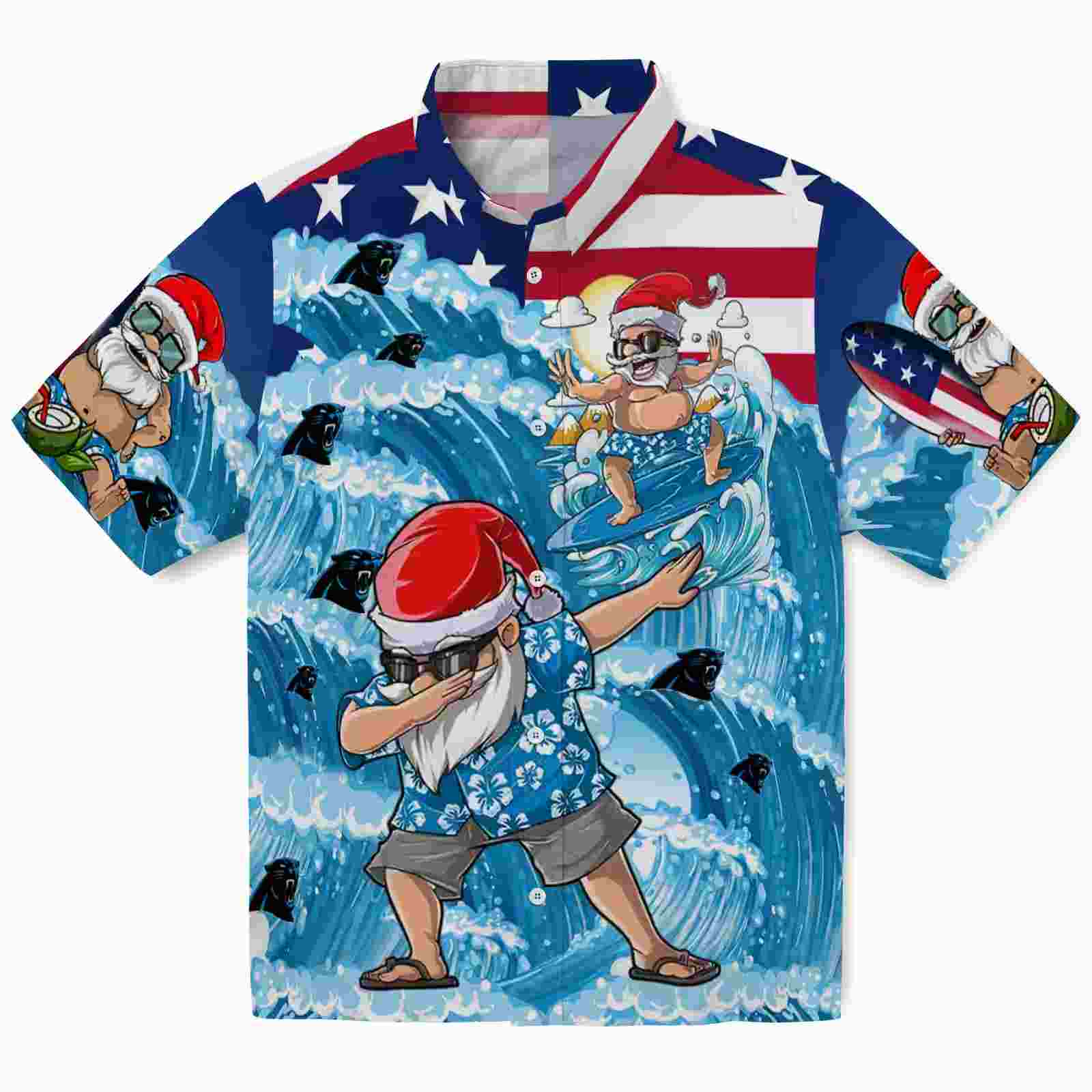 carolina panthers surfing santa blue hawaiian shirt best selling