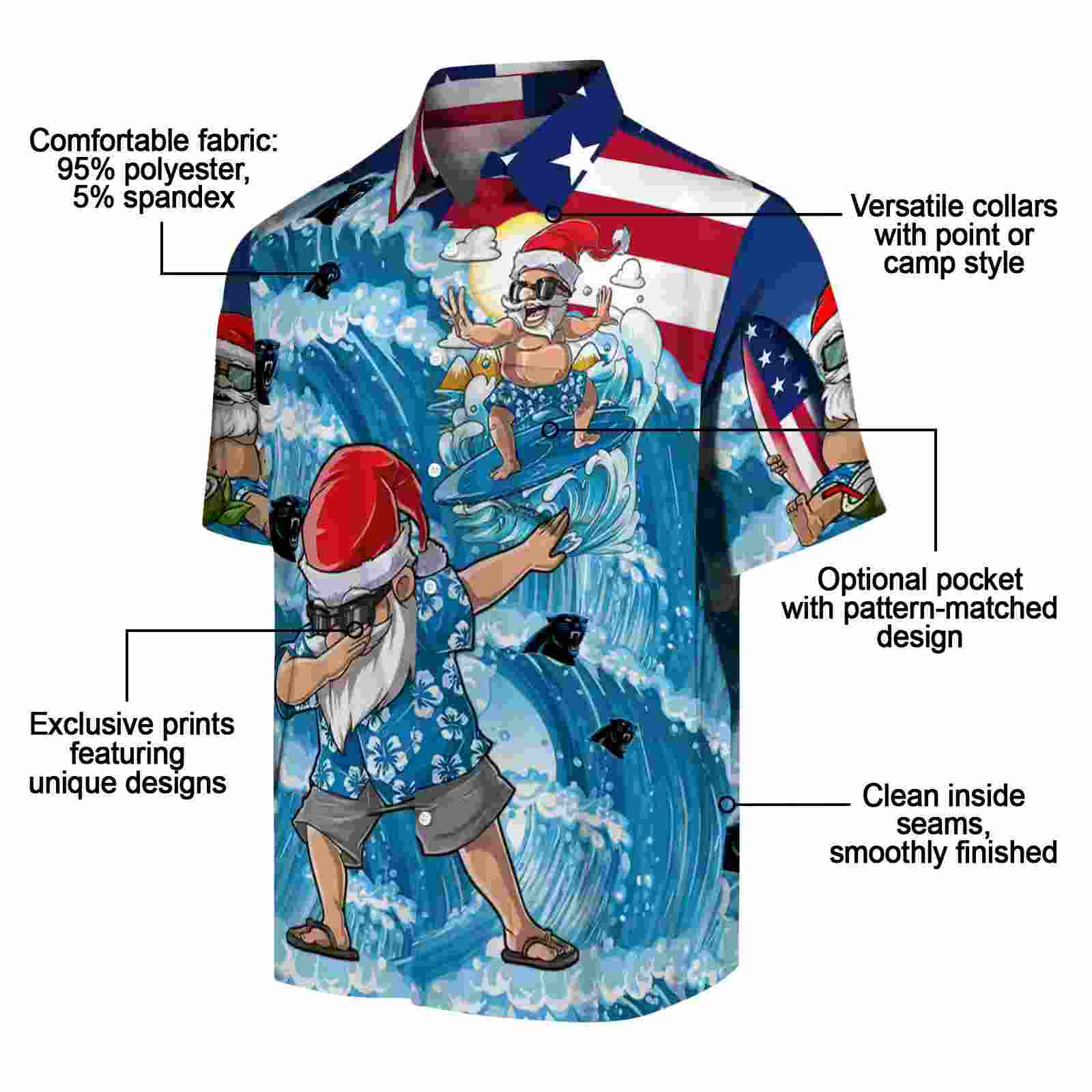 carolina panthers surfing santa blue hawaiian shirt new arrival