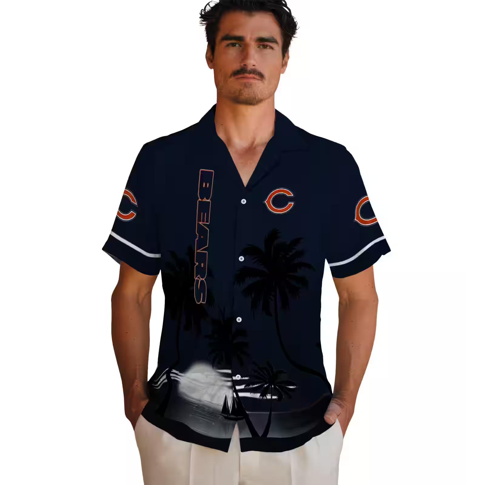 chicago bears beach sunset blue black hawaiian shirt fashion forward