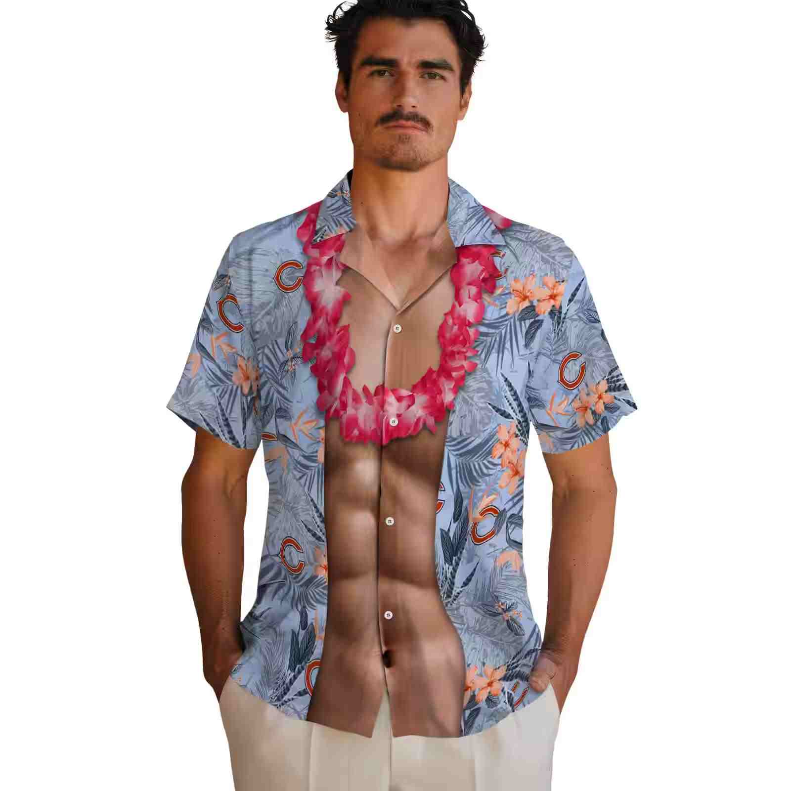 chicago bears chest illusion blue hawaiian shirt fashion forward