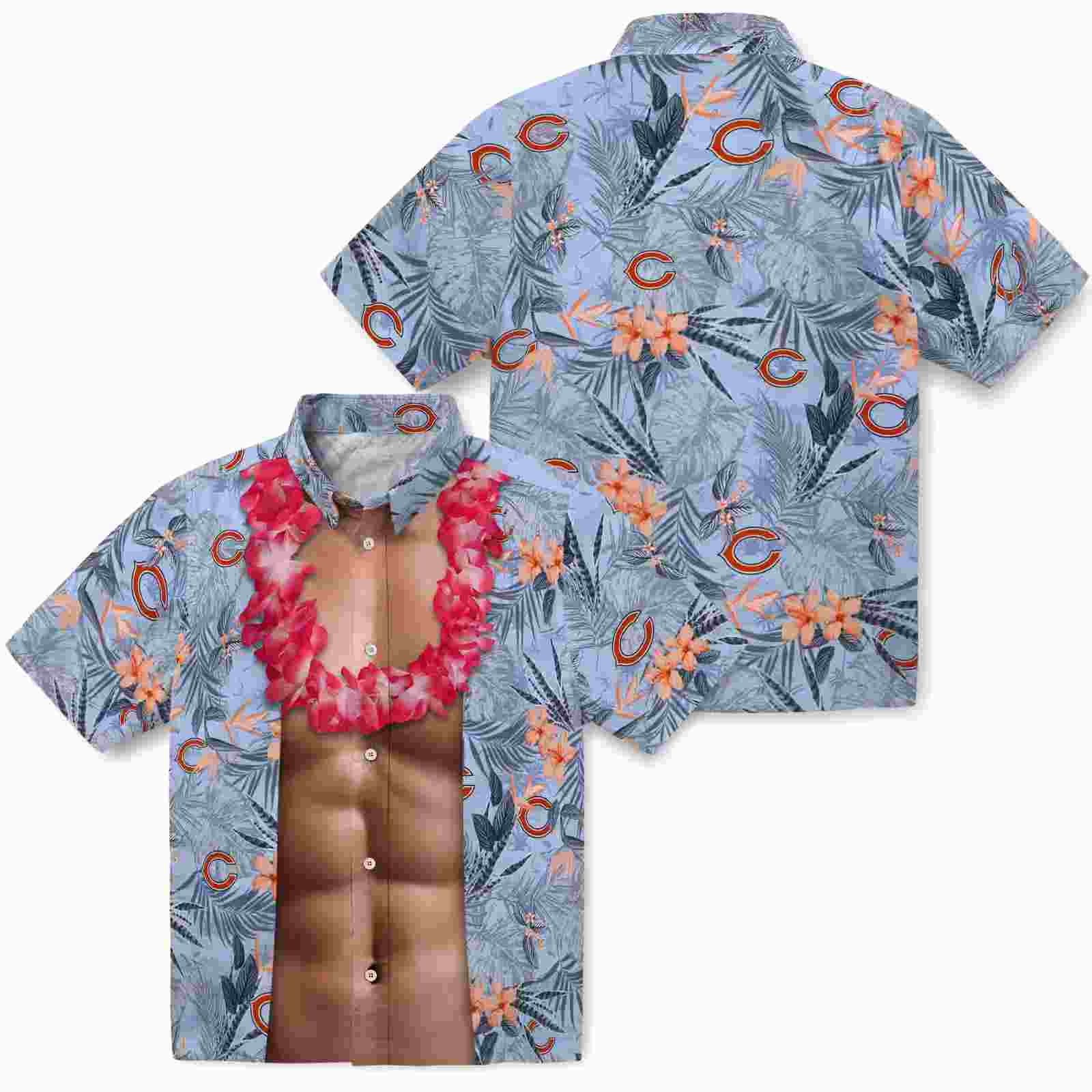 chicago bears chest illusion blue hawaiian shirt high quality