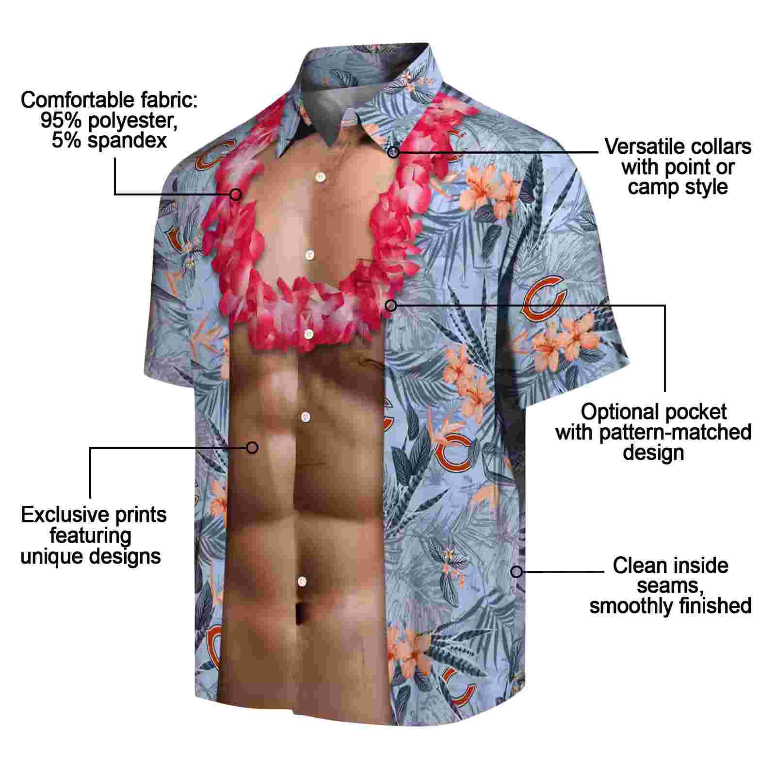 chicago bears chest illusion blue hawaiian shirt new arrival