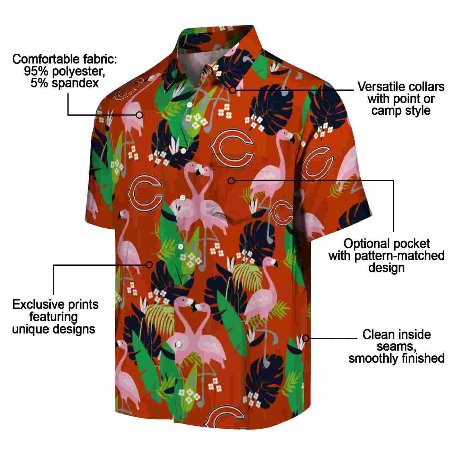 chicago bears flamingo foliage blue green hawaiian shirt new arrival